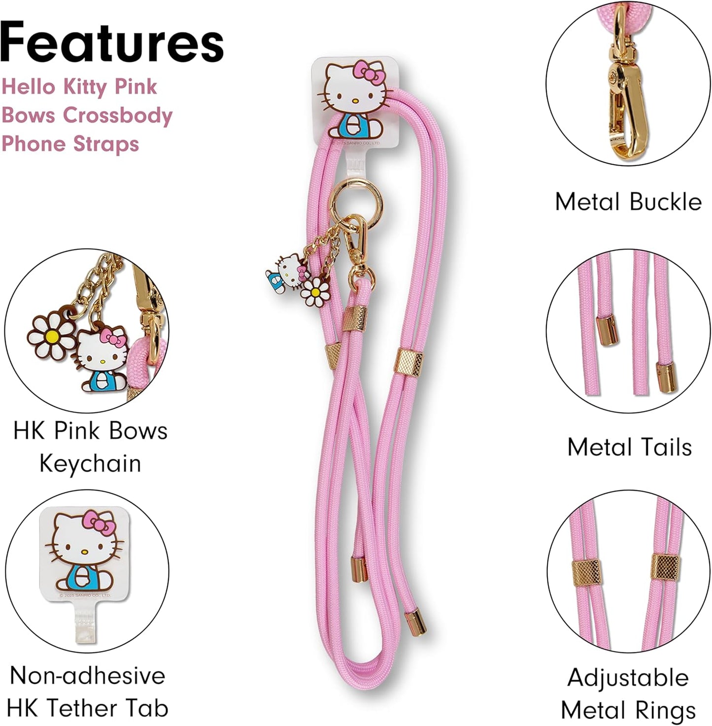 Sonix x Sanrio | Crossbody Phone Strap with Charms | Adjustable, Universal Cell Phone Rope Strap Lanyard | Pink Cord | Hello Kitty Pink Bows