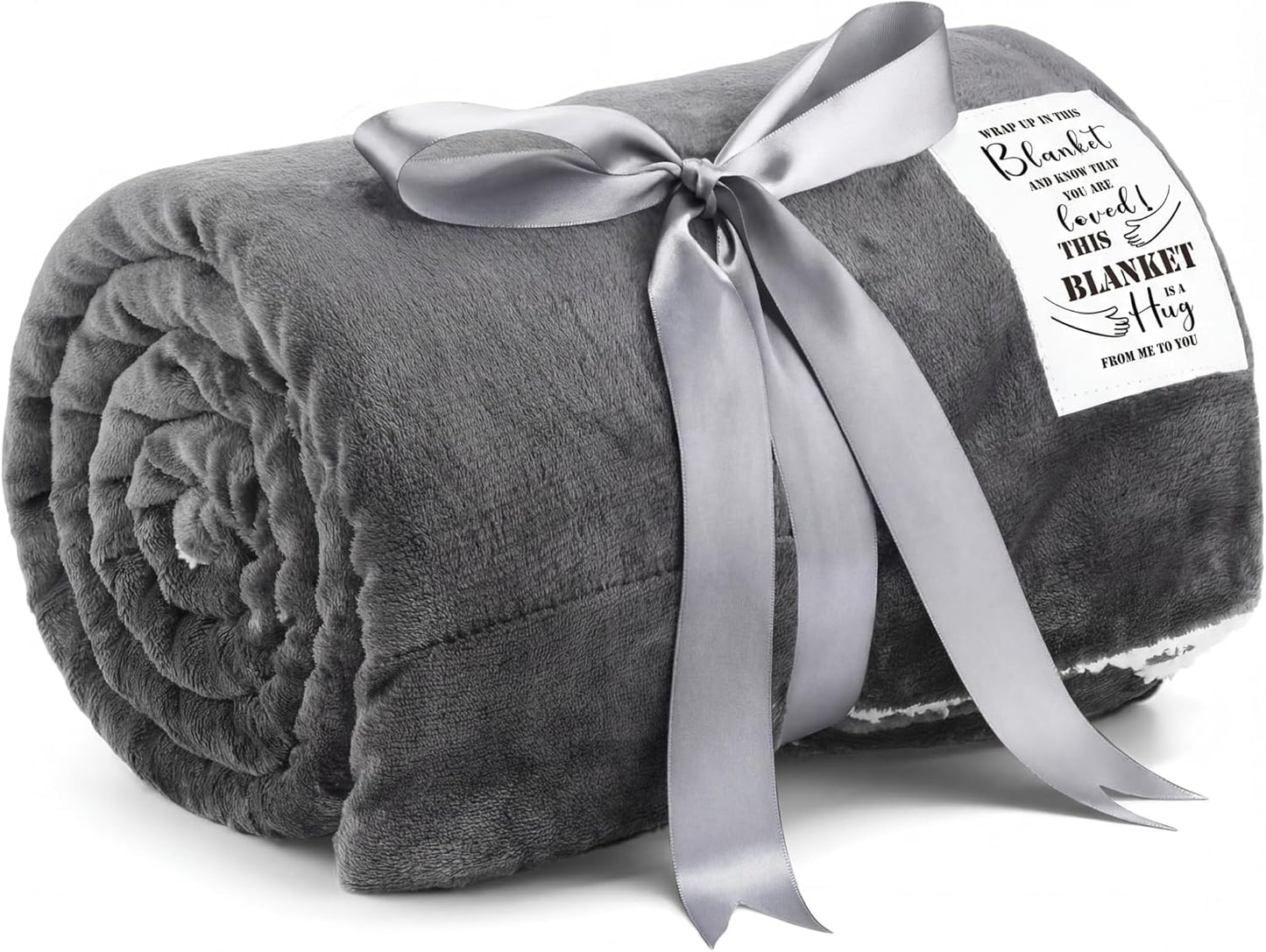Moukeren Hug Sherpa Blanket for Women Men 60"x80" Healing Fleece Prayer Throw with Motivational Quotes Encourage Gift for Disabled Elderly Bedridden Hospital Chemo Patient Cancer Care Gift(Light Gray)