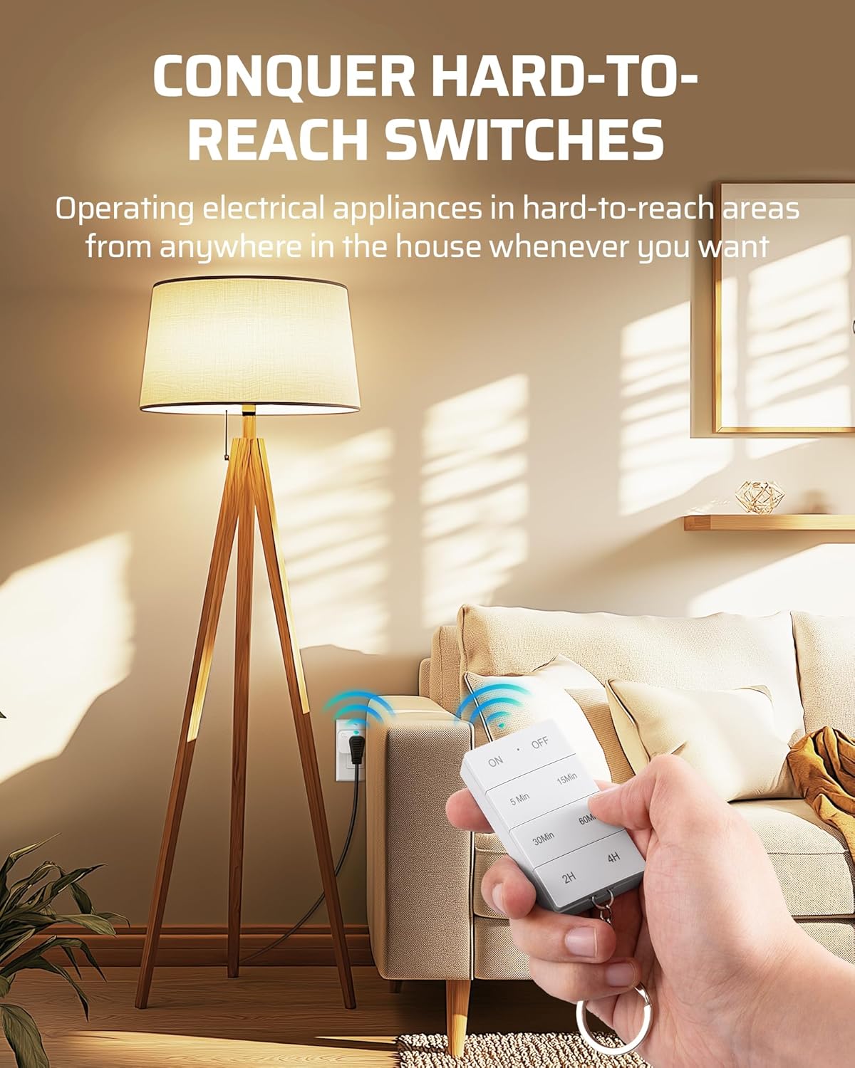 DEWNEWILS Remote Control Outlet with Timer, Indoor Remote Timer Outlet, 100FT Wireless Control Range, 15A/1875W, Remote Outlet Switch Countdown