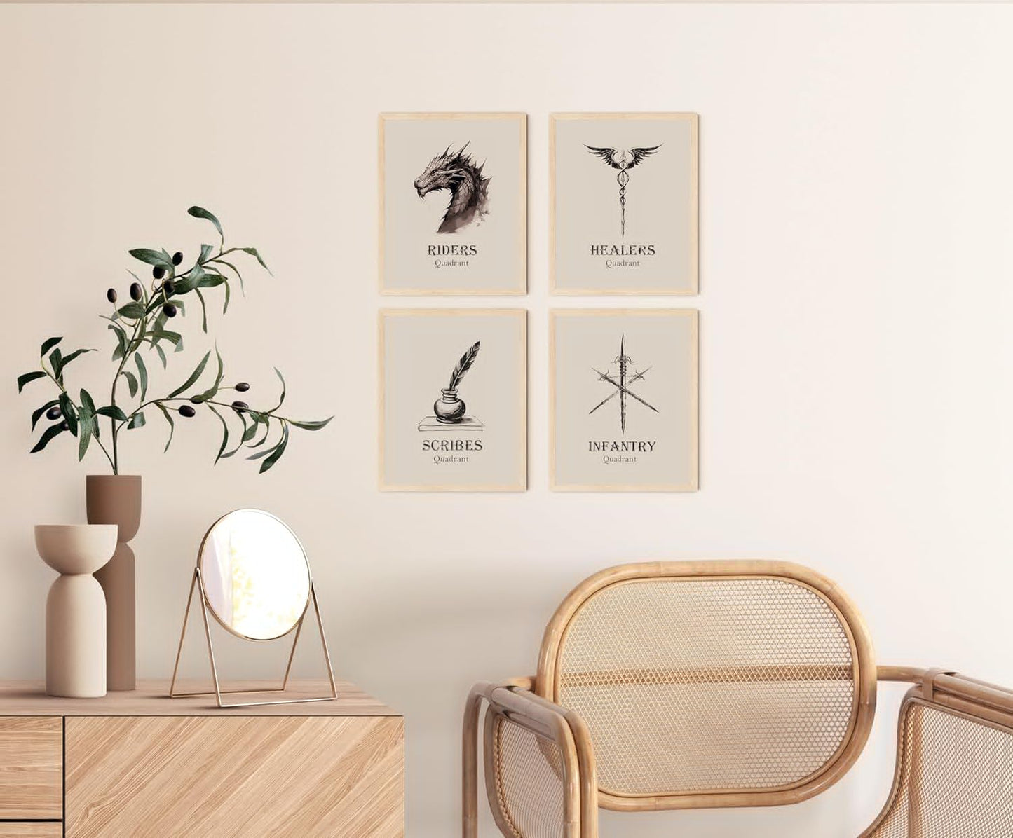 TwoDays Fantasy Dragon Wing Bookish Merch Room Decor - War College Four Quadrants Inspired Wall Art Prints for Fans Gifts, Romantasy Book Merchandise Posters (8" X 10", Set of 4, UNFRAMED)