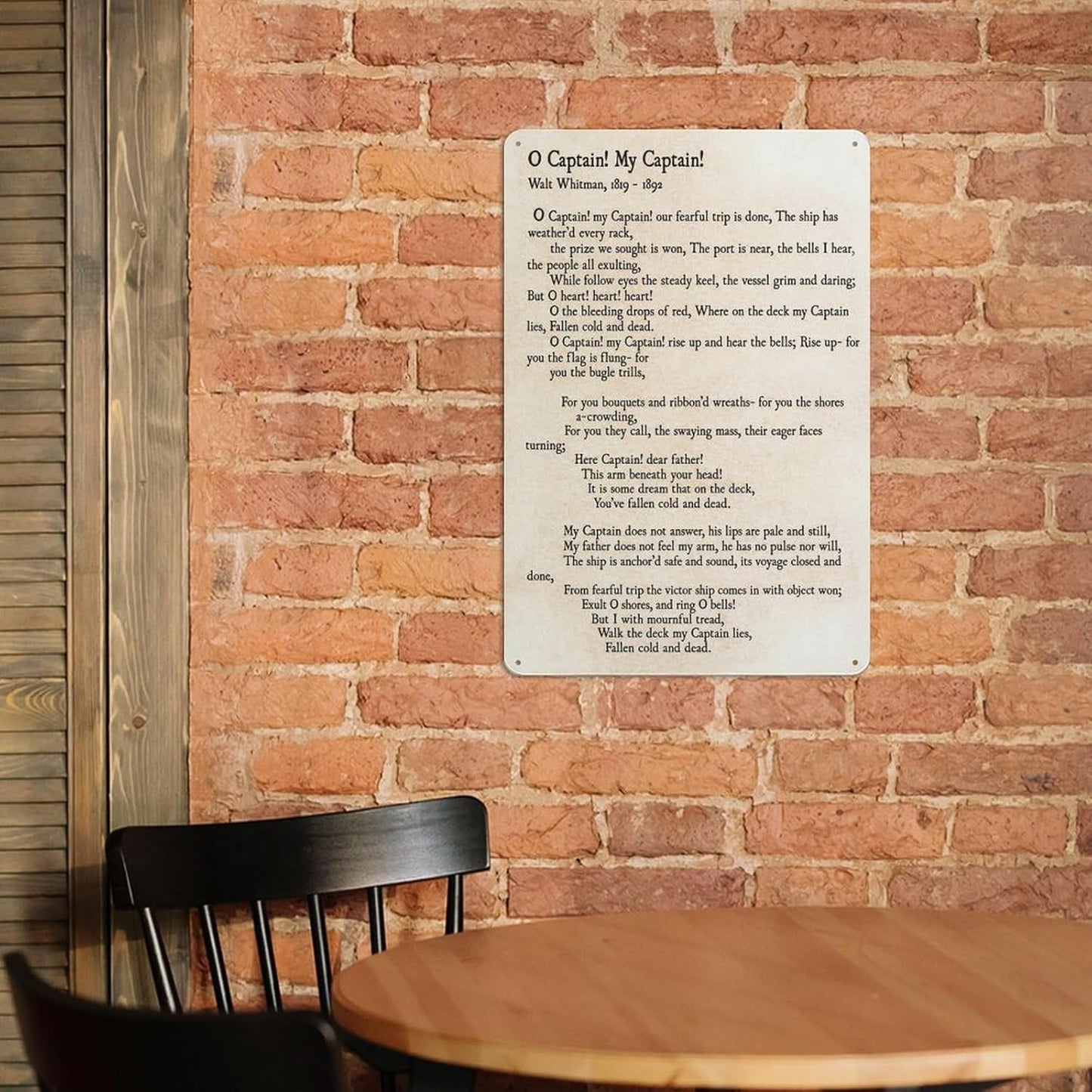 O Captain My Captain Walt Whitman Poetry Quote Metal Wall Decor 8x12 Inches Aluminum