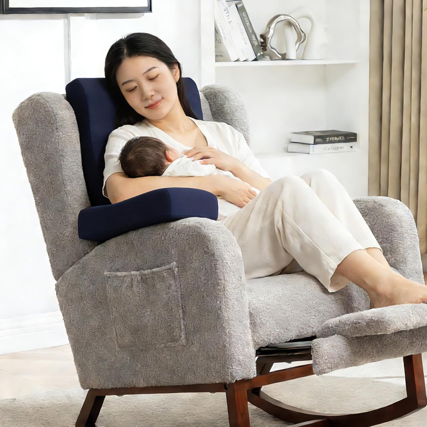 HAVARGO 2-in-1 Neck Pillow Lumbar Support Pillow for Recliner Couch& Glider Chair - High Resilient Foam Ergonomic Back Support for High-Back Rocking Chairs, Glider Rocker Replacement Cushions Navy M