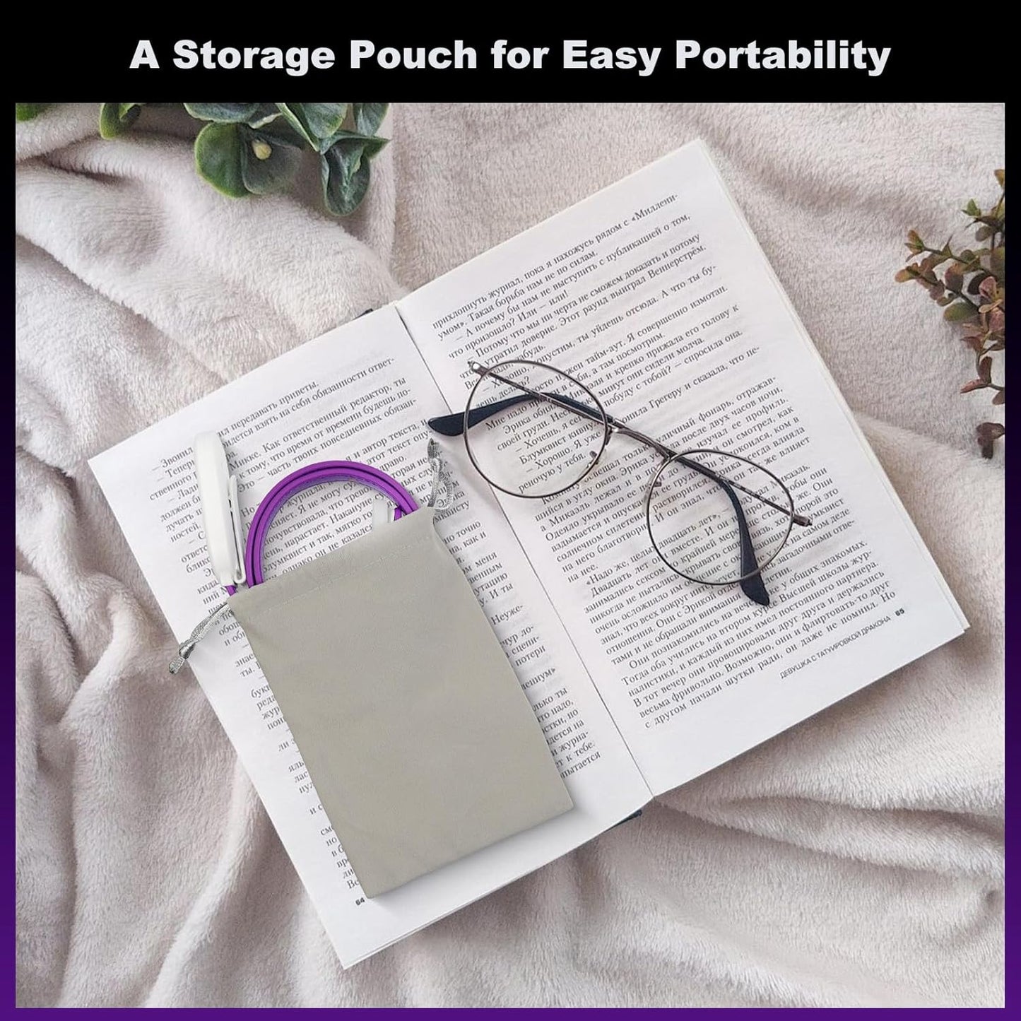 Rechargeable Book Light for Reading, 12 LED Eye-Care Reading Light, 4 Color Temperatures, Stepless Dimming, No Flicker, Evenly Distributed Lighting for Books, Perfect for Reader (Purple)