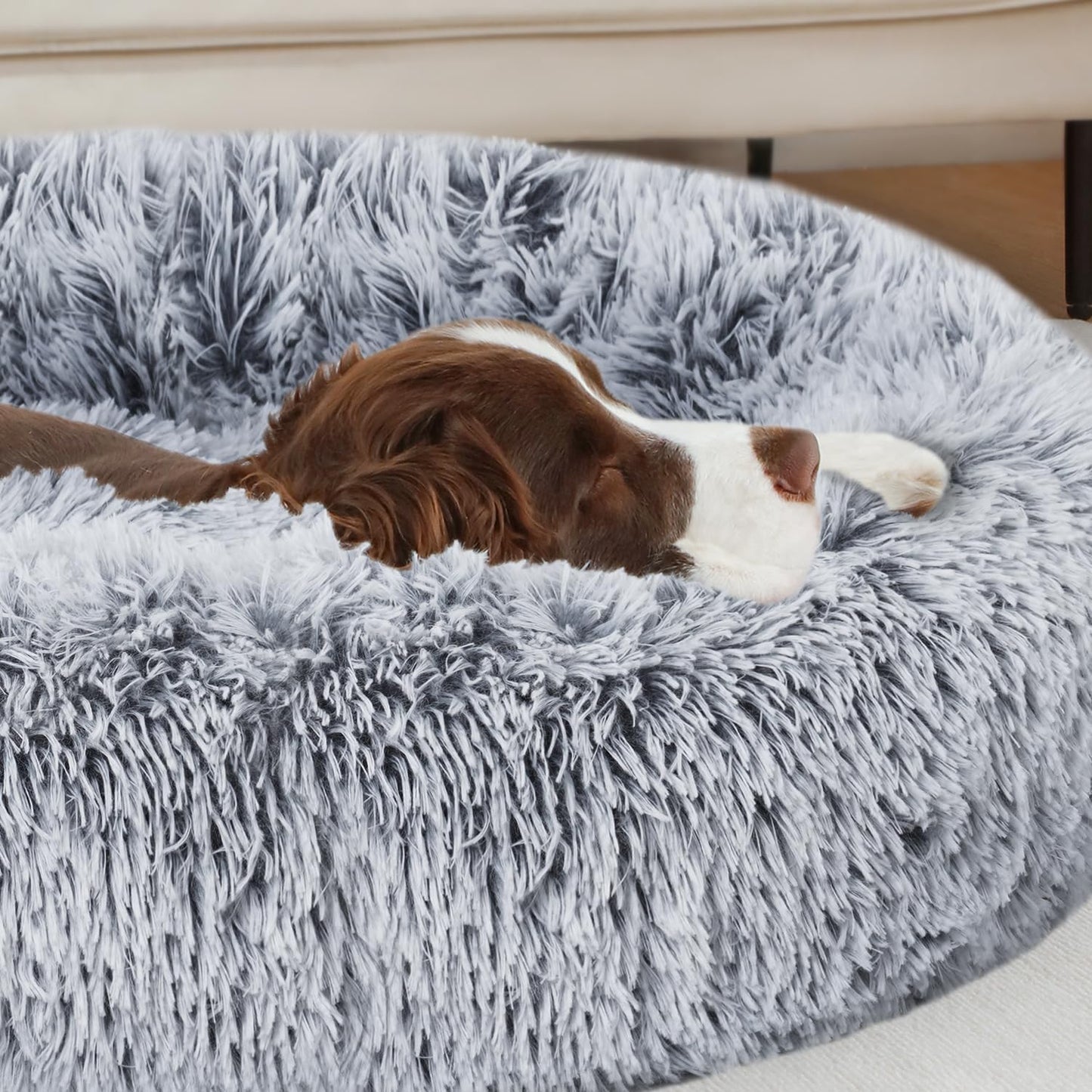ELSKER&HOME Calming Dog & Cat Bed - Donut Washable Warming Soft Round 23 inch Dog Bed for Small Dogs, Anti-Anxiety Fluffy Plush Cushion Fits up to 25 lbs Pets, Gradient Blue