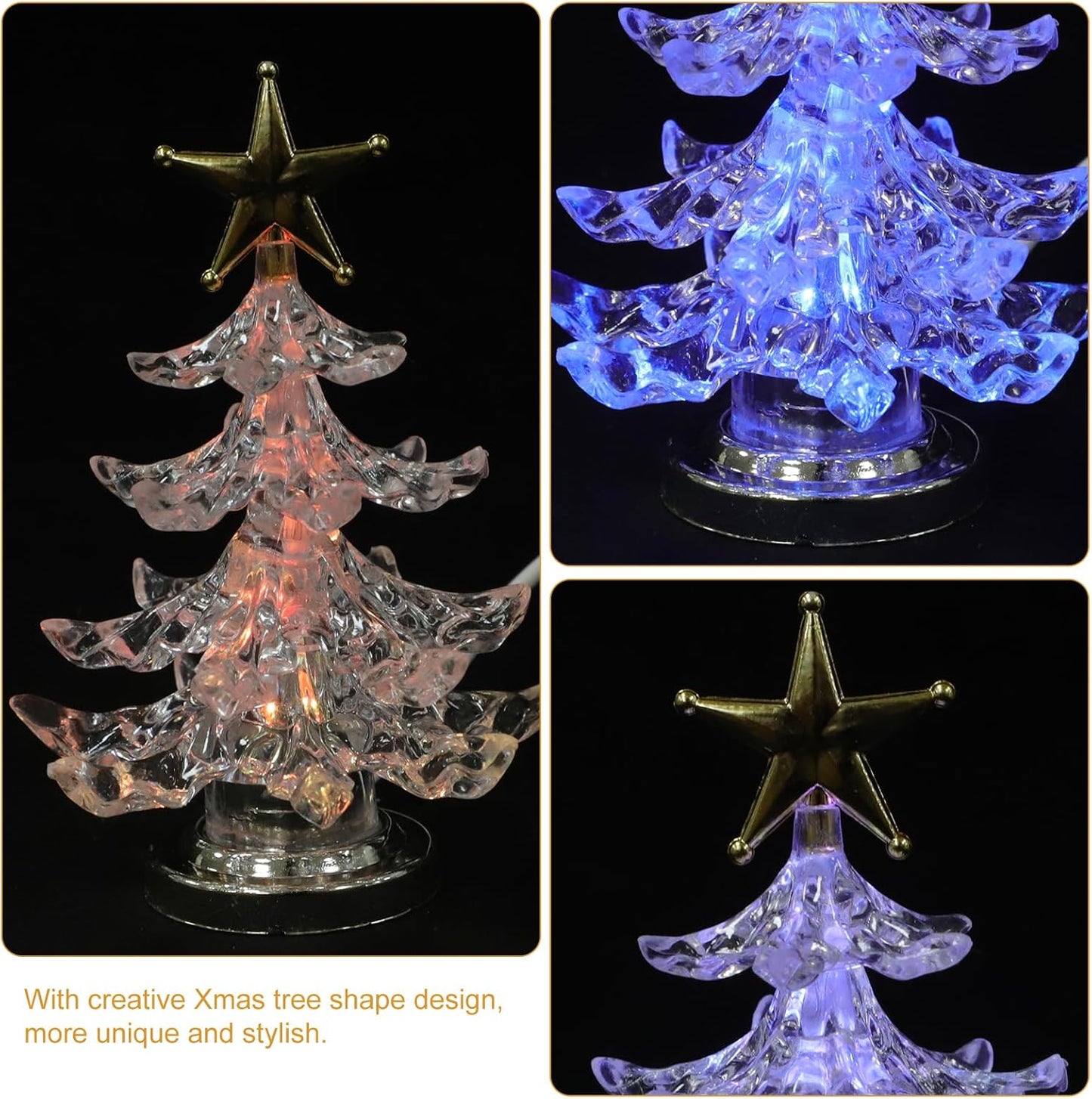 Lurrose 2pcs Christmas Tree Light with Star Topper USB Color Changing Lights Christmas Night Light for Home Bedroom Holiday Xmas Decoration (Golden)