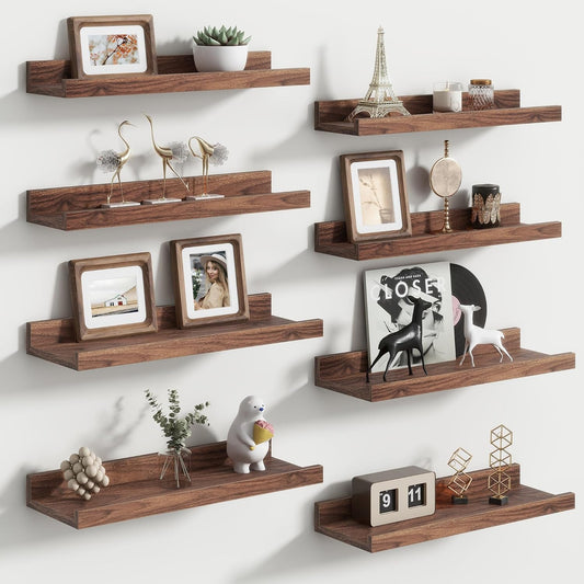 Floating Picture Ledge Shelves Set of 8, 16 Inch Shelves with Lip - Large Nursery Book Shelf for Toys Storage, Kids Bookshelf, Living Room, Bedroom Decor Frames