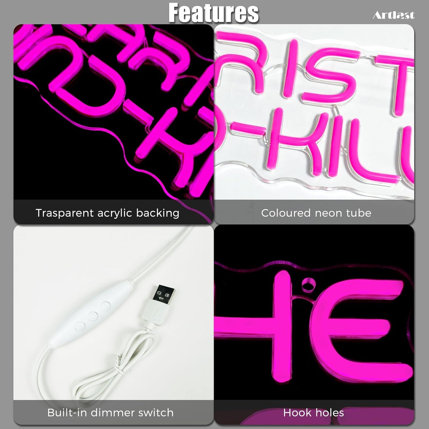 Fear is the Mind-Killer LED Neon Sign 16.5" x 4.7" Dimmable Pink Motivational Quote Wall Decor Inspiring Sci-Fi Literature Sign for Home Office, Library, Gaming Room & Study - USB Powered
