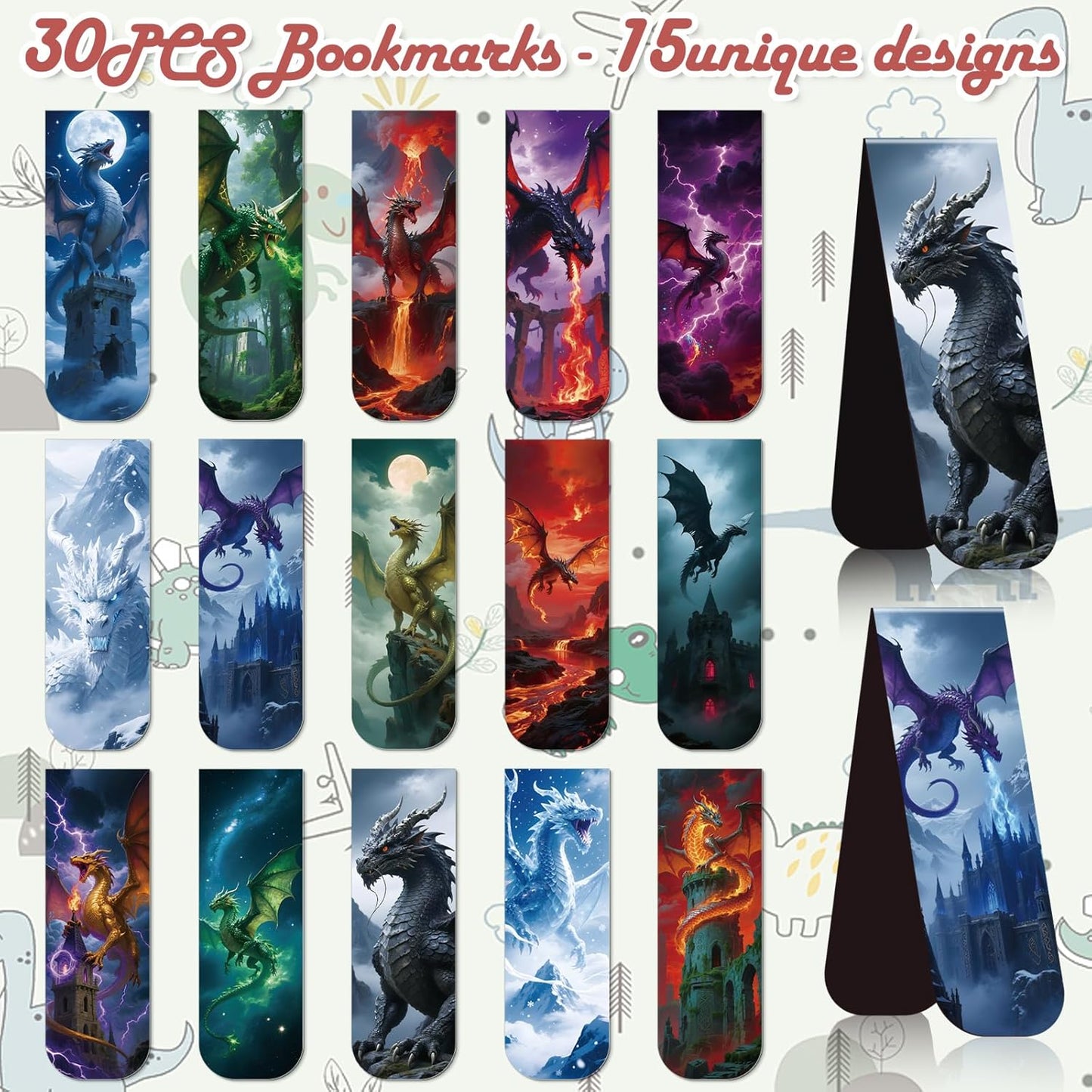Dragon Magnetic Bookmark Gifts - 30 Pcs Cool Dragon Bookmarks Fantastic Animal Book Mark Magnet Book Marker Page Clip for Women Men Bookworms Reading Book Lovers Home Office Favor