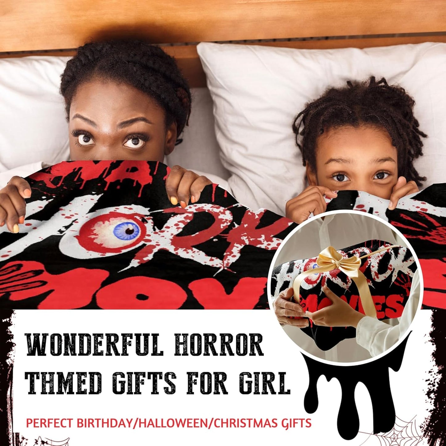 Horror Blanket Just Girl Who Loves Watching Horror Movies Blankets, for Girl, Lightweight Plush Flannel Throw for Girls Bed, Unique Birthday Gifts for Her,60 in x 50 in for Girls Teens