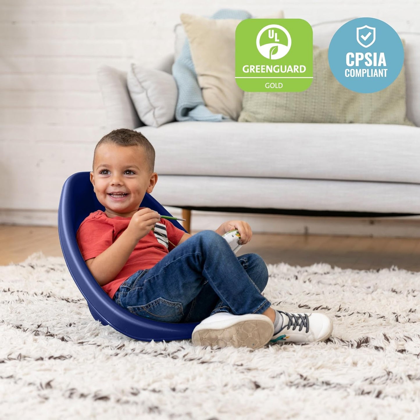 ECR4Kids Leaf Floor Seat, Rocker Chair, Navy, 6-Piece