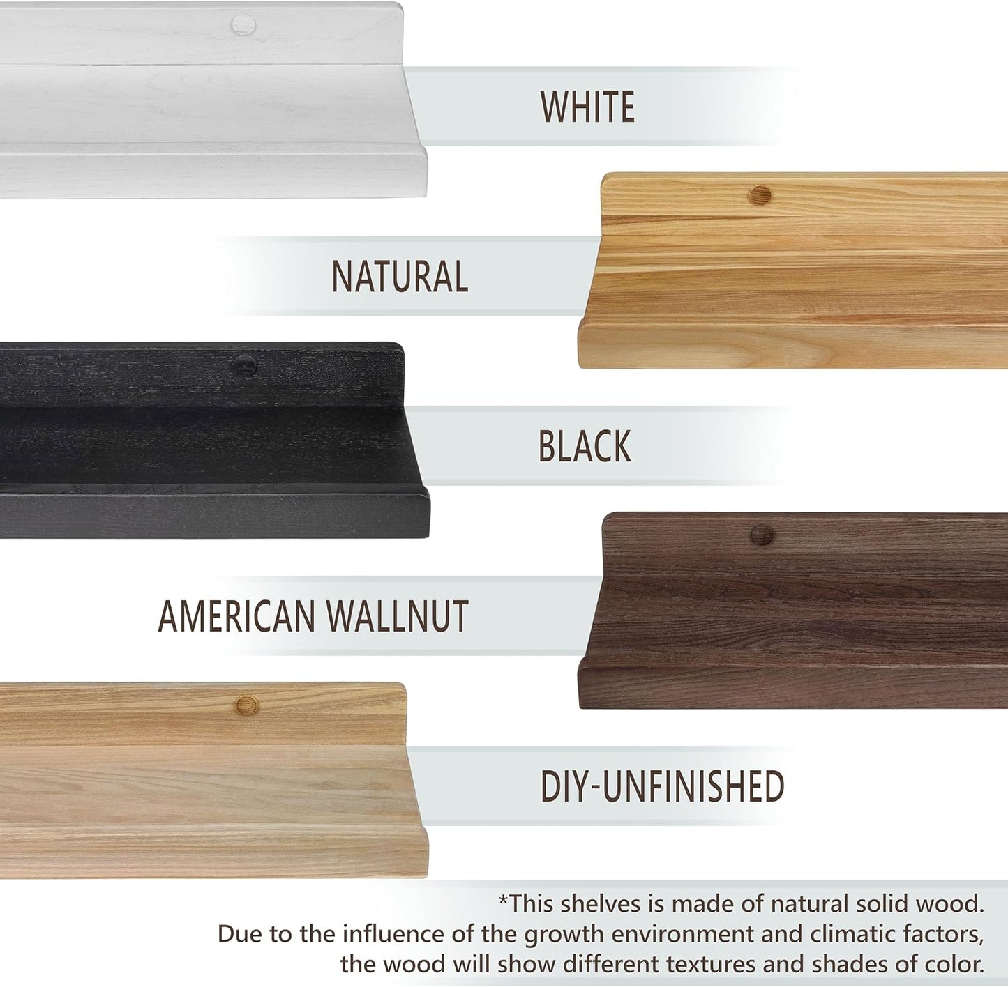 Floating Shelves for Wall 16 inch, Waterproof, Wall Storage Shelves with Lip, Display Picture Ledge Shelf for Photo Frame, Natural Wood Hanging Book Shelves (American Walnut, Set 2)