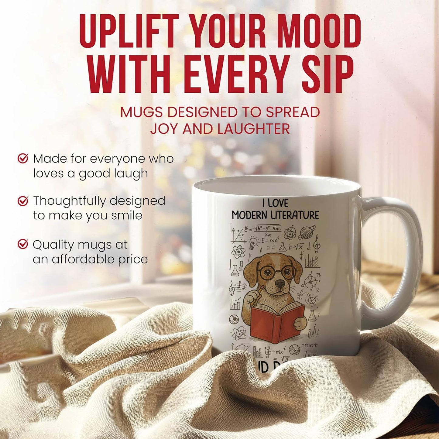 Modern Literature And Dogs Mug - Fiction Coffee Cup - Funny Gift From - Literary Critic Tea Mugs - Aficionado Cups - 11 Oz Ceramic Gifts For Lovers, Birthday, Him, Her, Christmas, Reading Day, Book