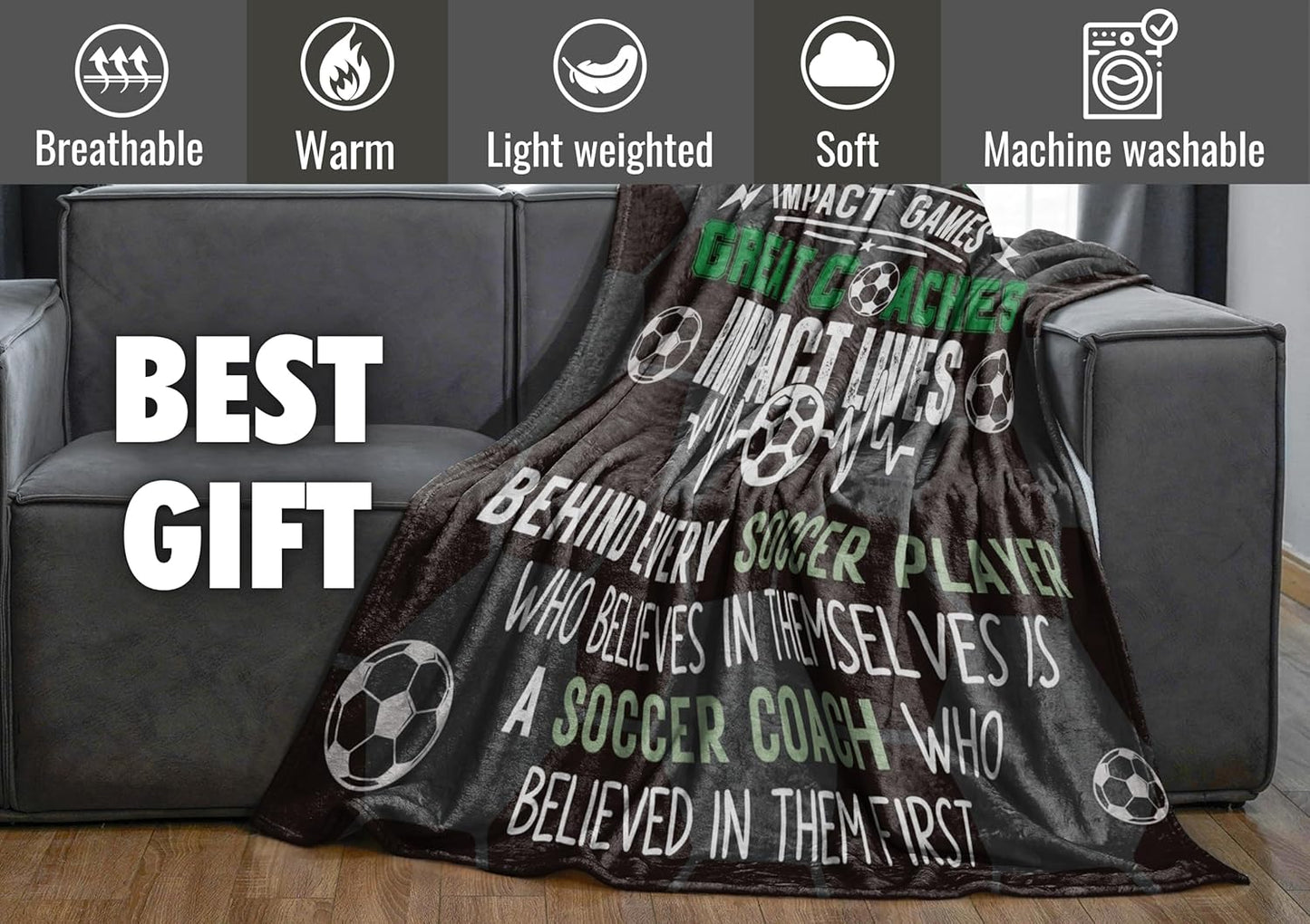 InnoBeta Soccer Coach Gifts Blanket for Men, Throw for Teacher Coach Sports Fans Adults - Impact Lives, 60" x 80"
