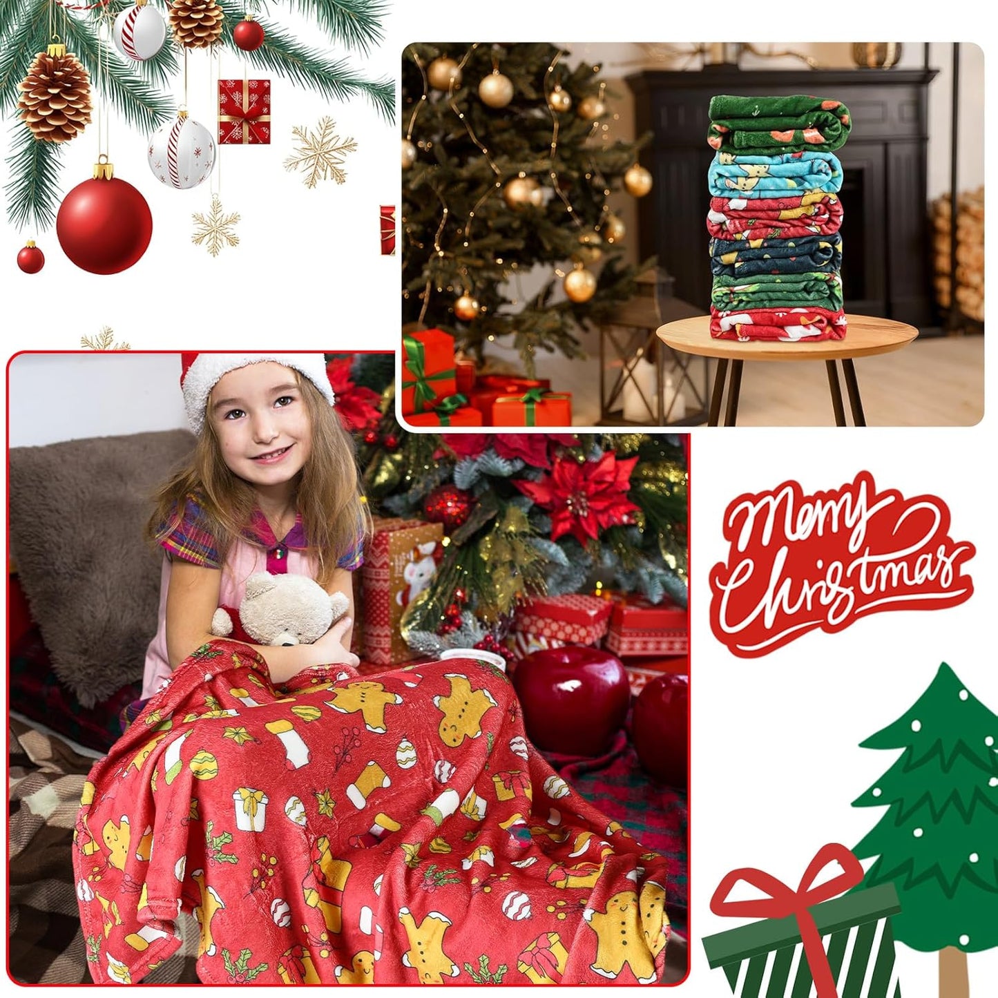6 Pack Christmas Throws Blanket Bulk Christmas Flannel Blanket Xmas Lightweight Throw Soft Warm Fluffy Plush Quilt for Living Room Couch Dorm, 40 x 50 Inches