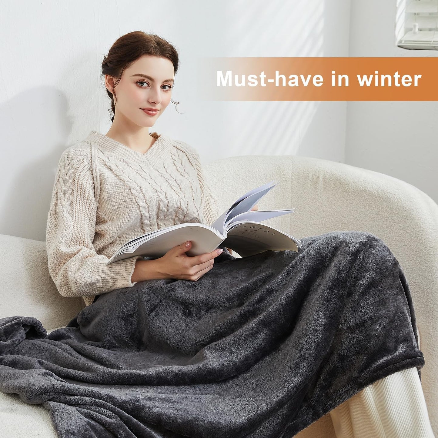 Wearable USB Heated Blanket Shawl Hooded, Portable, 3 Gears 7 Heating Zones Cordless Zip Throw for Women, Outdoor, Office, Camping