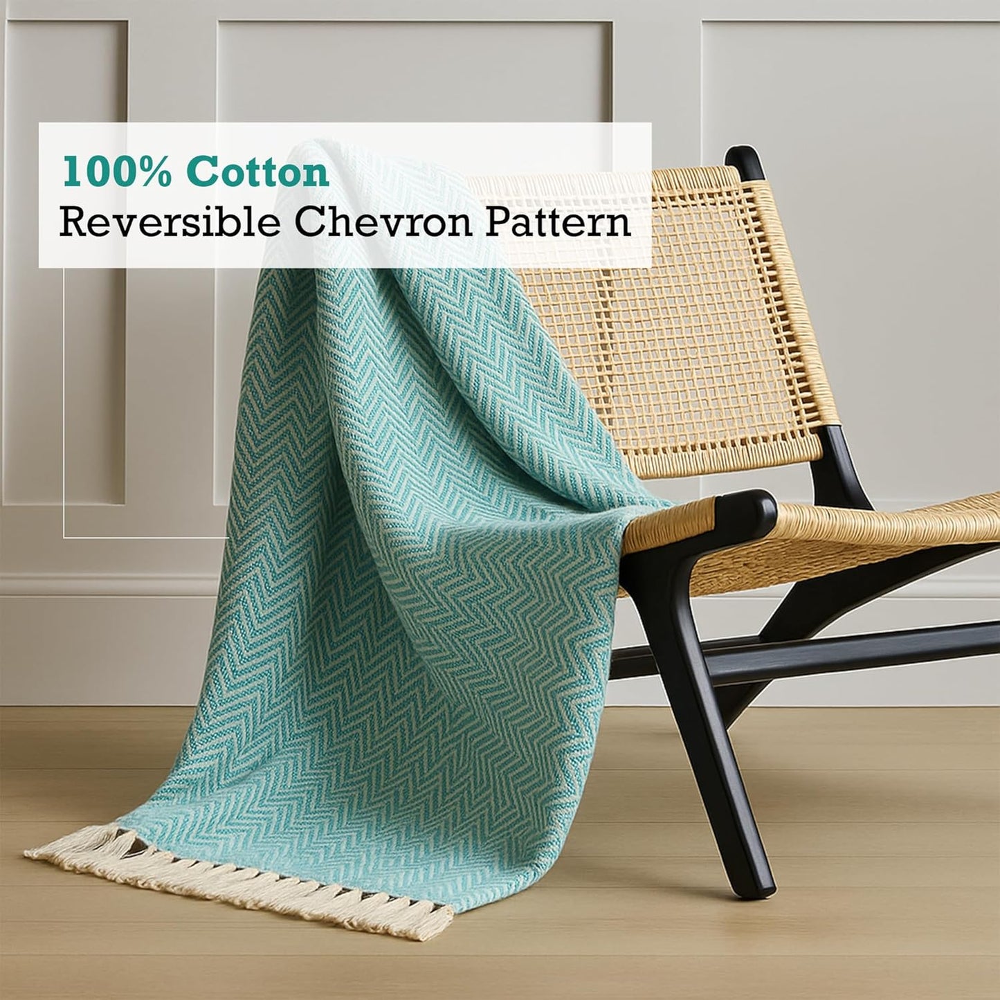RAJRANG Tile Blue Throw Blanket 50x60 in Boho Farmhouse Cotton Throw Chevron Blankets Decorative Throws with Tassels for Bed Sofa Chairs Couch