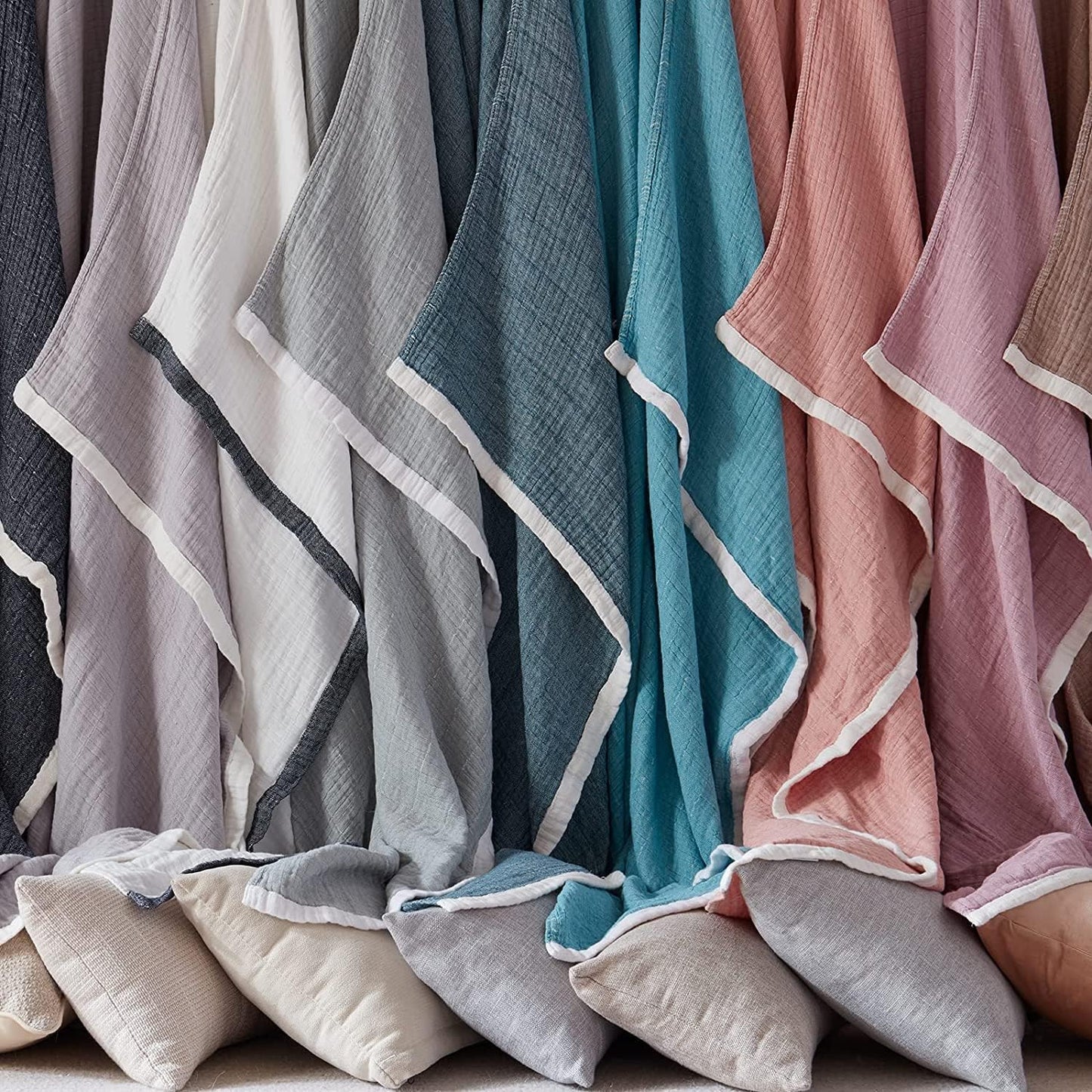 SE SOFTEXLY Cotton Throw Blankets, 4-Layer Muslin Blanket for Couch/Bed,Light Comfortable Breathable Gauze Blanket All Season,Muslin Blanket for Adults King Size Blanket(90"x102",Coral Pink)