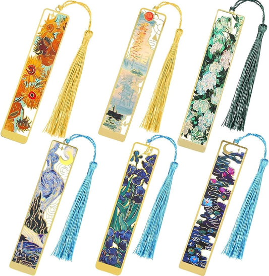6 Pieces Metal Bookmarks with Tassel,Gold Oil Painting Theme Woman Bookmark,Bookmarks for Reading,Reading Accessories,Present for Book Lovers