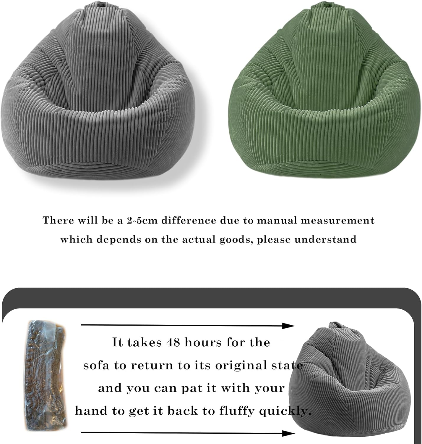 LPMOERA Bean Bag Chairs for Kids/Teen with Memory Foam Filling Bean Bag Sofa with Soft Corduroy Fabric BeanBag Chair for Living Room Bedroom College Dorm Reading Chair Green