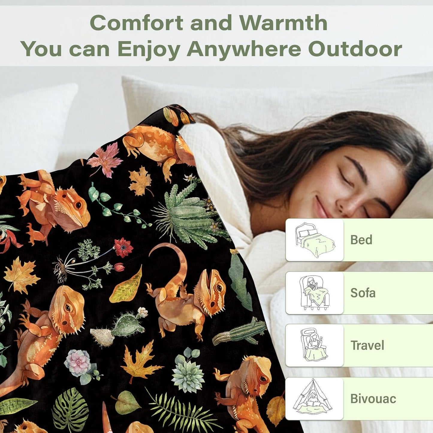 Soft Dragon Blanket for Reptile Lovers, Bearded Reptiles Blanket Gift for Boy Girl, Flannel Bearded Dragon Gifts for Friend, Warm Throw Blanket for Sofa, Birthday Gift for Chritsmas Thanksgiving 40x50
