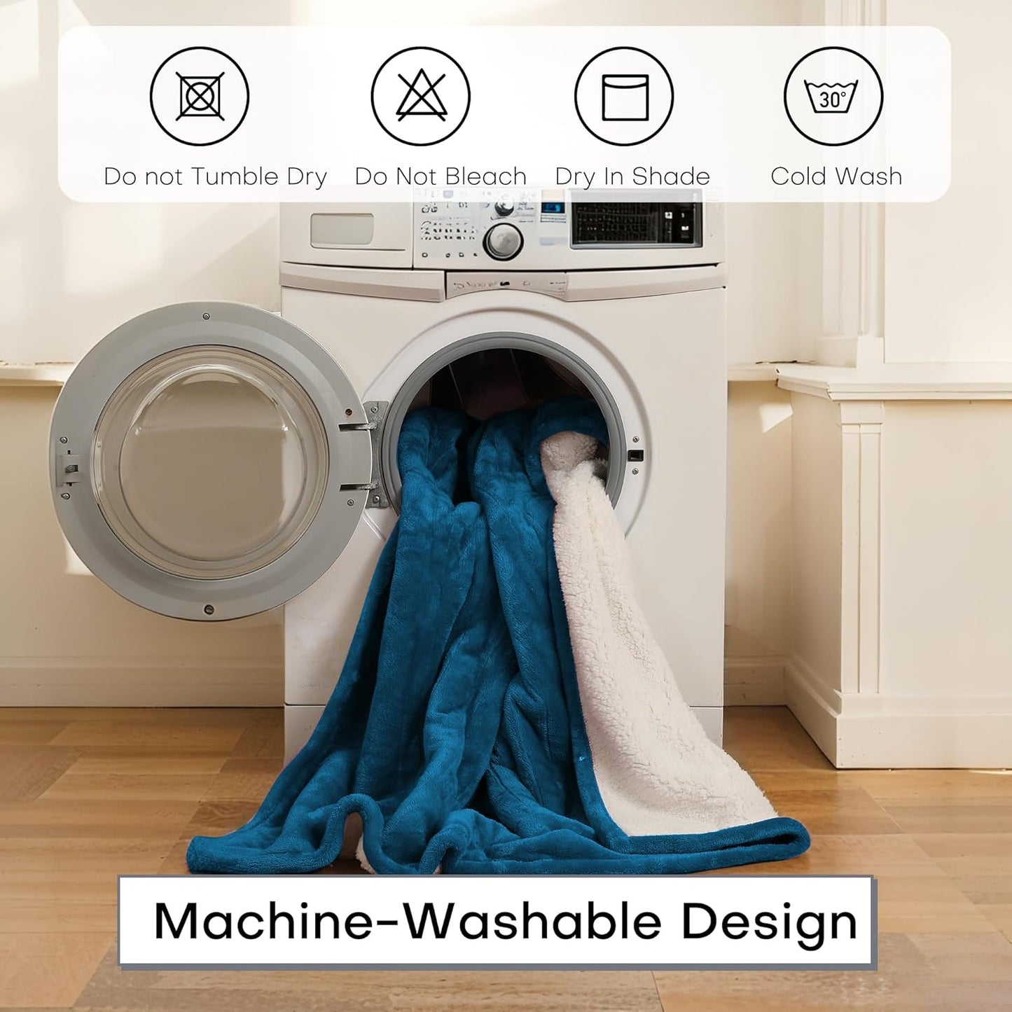 Electric Blanket Twin Size 62" x 84", Thickened Flannel and Sherpa Heated Blanket,10 Hours Timer Auto-Off,5 Heating Levels, Machine Washable, Lake Blue&White
