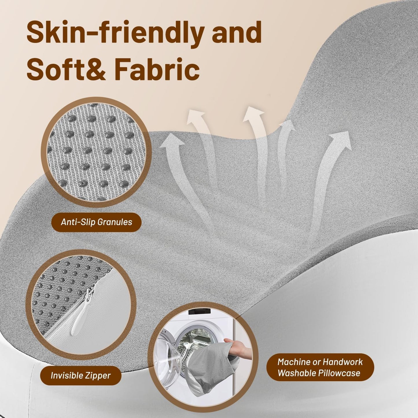 Memory Foam Ergonomic Wedge Pillow, Reading Pillow for Bed, Headboard Pillow Support for Back Pain, Acid Reflux & Sitting Up, Ideal for Massage with Removable Cover-Grey