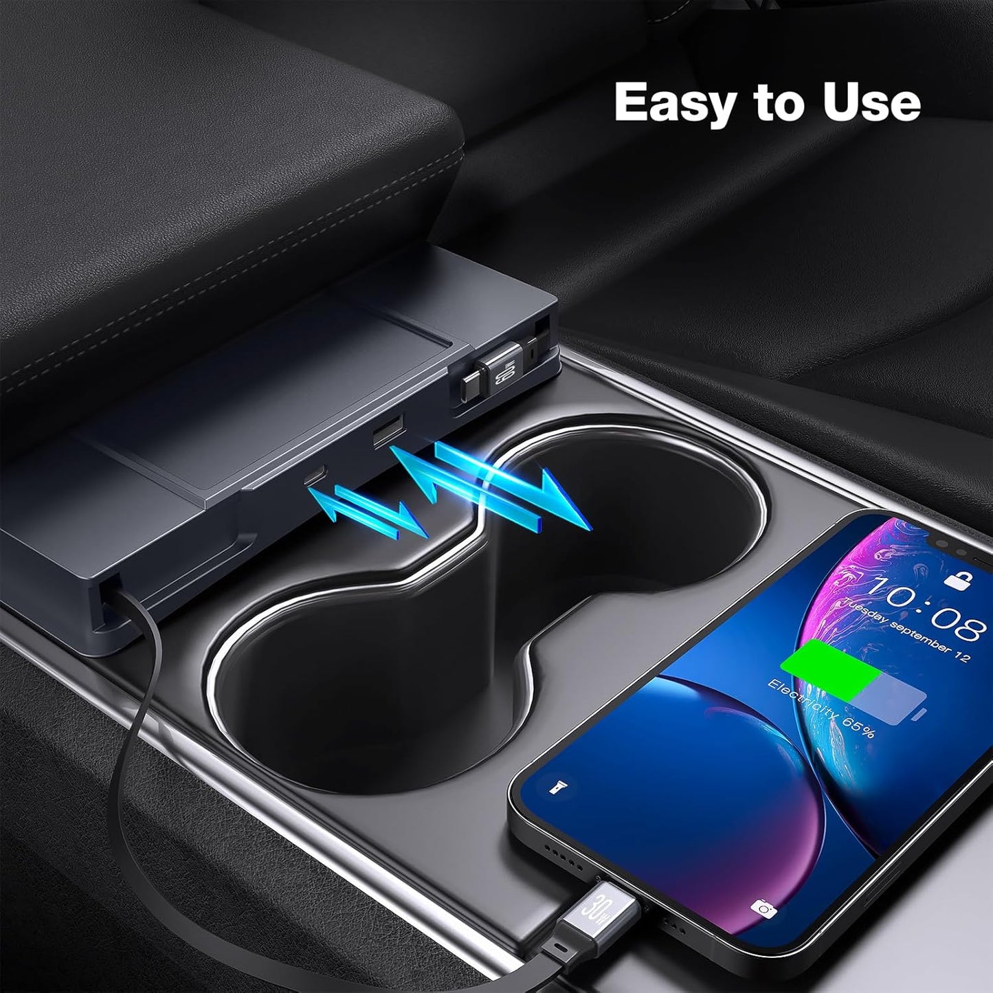 Retractable Center Console USB Hub for Tesla Model 3 Model Y 2021 2022 2023 2024, THELIFELICIOUS Interior Accessories Car Phone Charger, Fast Charging Docking Station