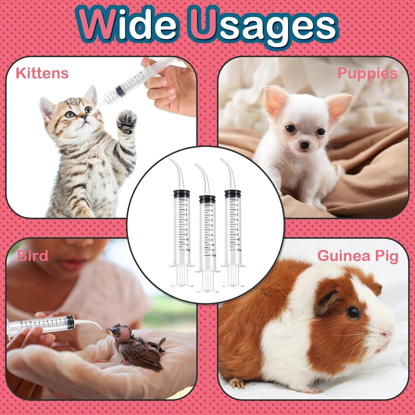 12 Pieces Baby Bird Feeding Syringe 12 ml Pet Liquid Syringes Kitten Feeder for Small Dogs Cats Puppy Kitten and Other Small Animal Breeding Supplies