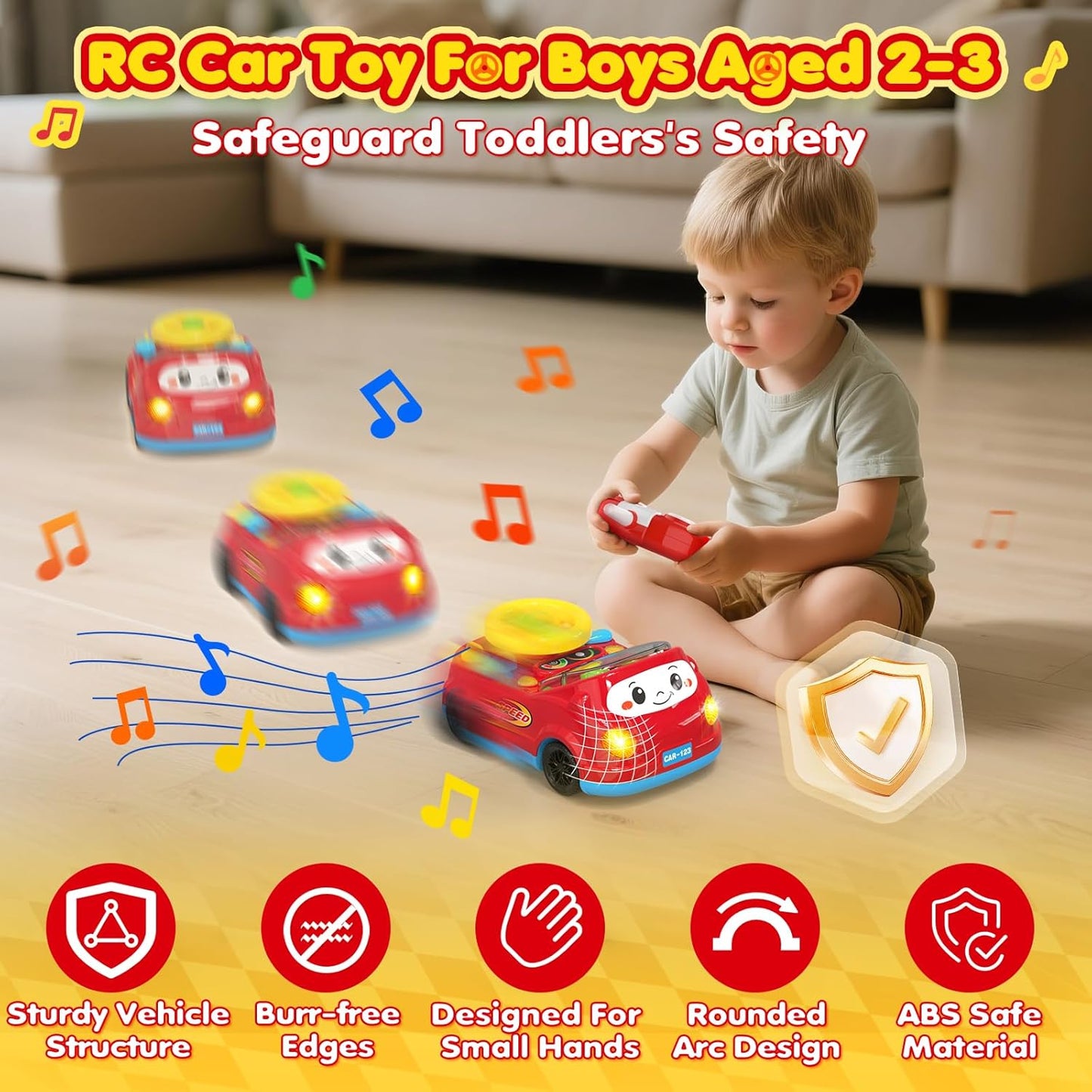 Toddler Toys For Ages 1-3 Boy - Remote Control RC Push Car Racing Adventure Steering Wheel Driving Games,Interactive Learning Educational Christmas Birthday Gift For Kids Age 1 2 3(Yellow Red)
