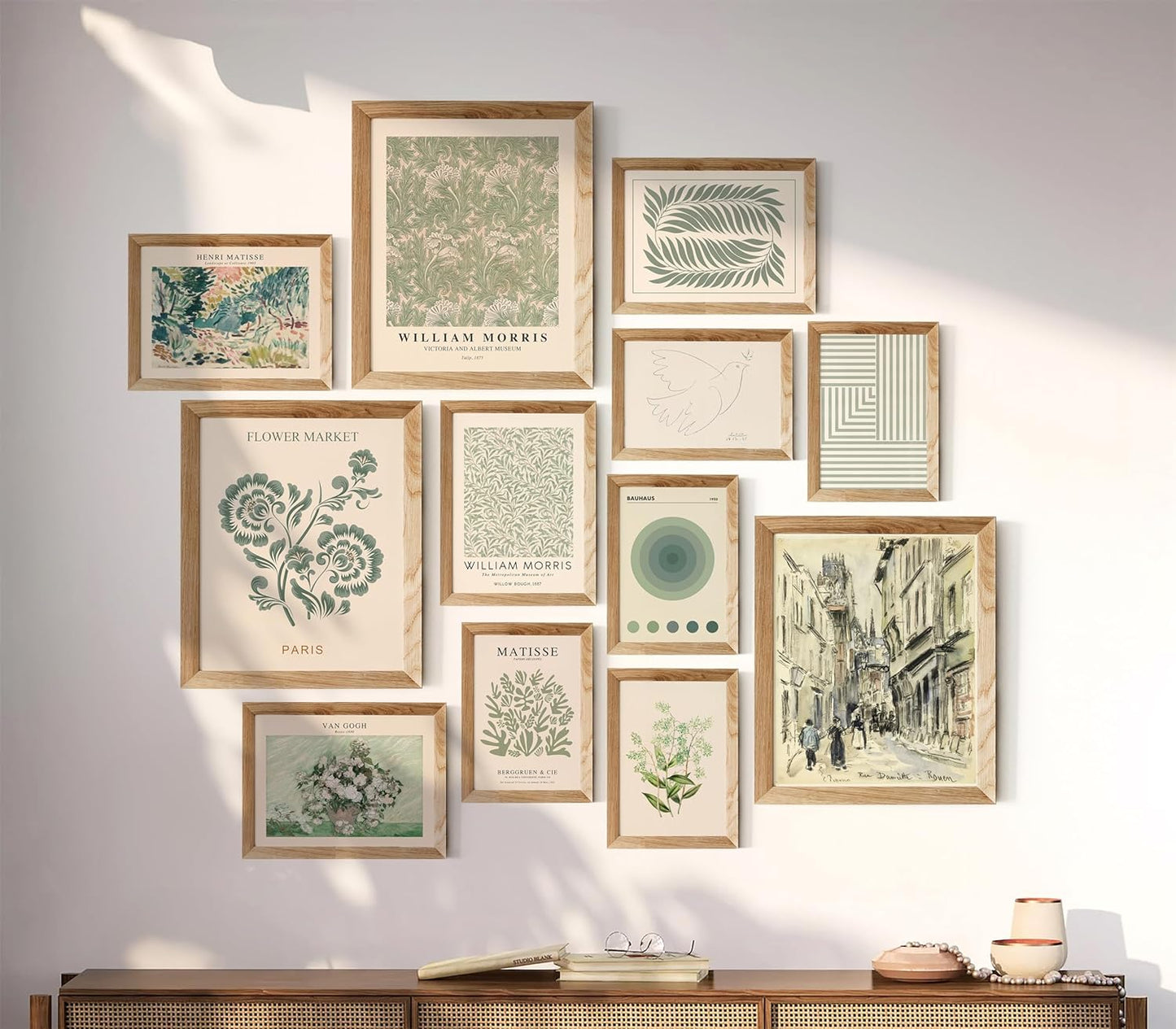 Waschbär Sage Green Room Decor Aesthetic - Green Wall Art Aesthetic Posters, Green Room Decor, Sage Minimalist Poster Set, Boho Prints Wall Collage, Matisse Pictures for Bedroom Decor (UNFRAMED)