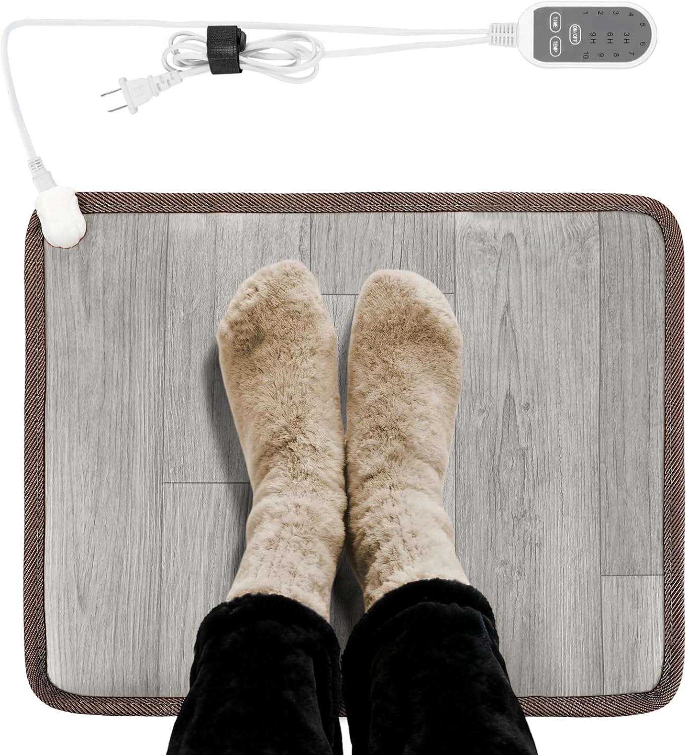 15.7x19.7in Heated Floor Mat - Foot Warmer Under Desk, 110V Electric Heating Pad with 3 Timers & 10 Adjustable Temperatures for Winter Home Office (Gray)