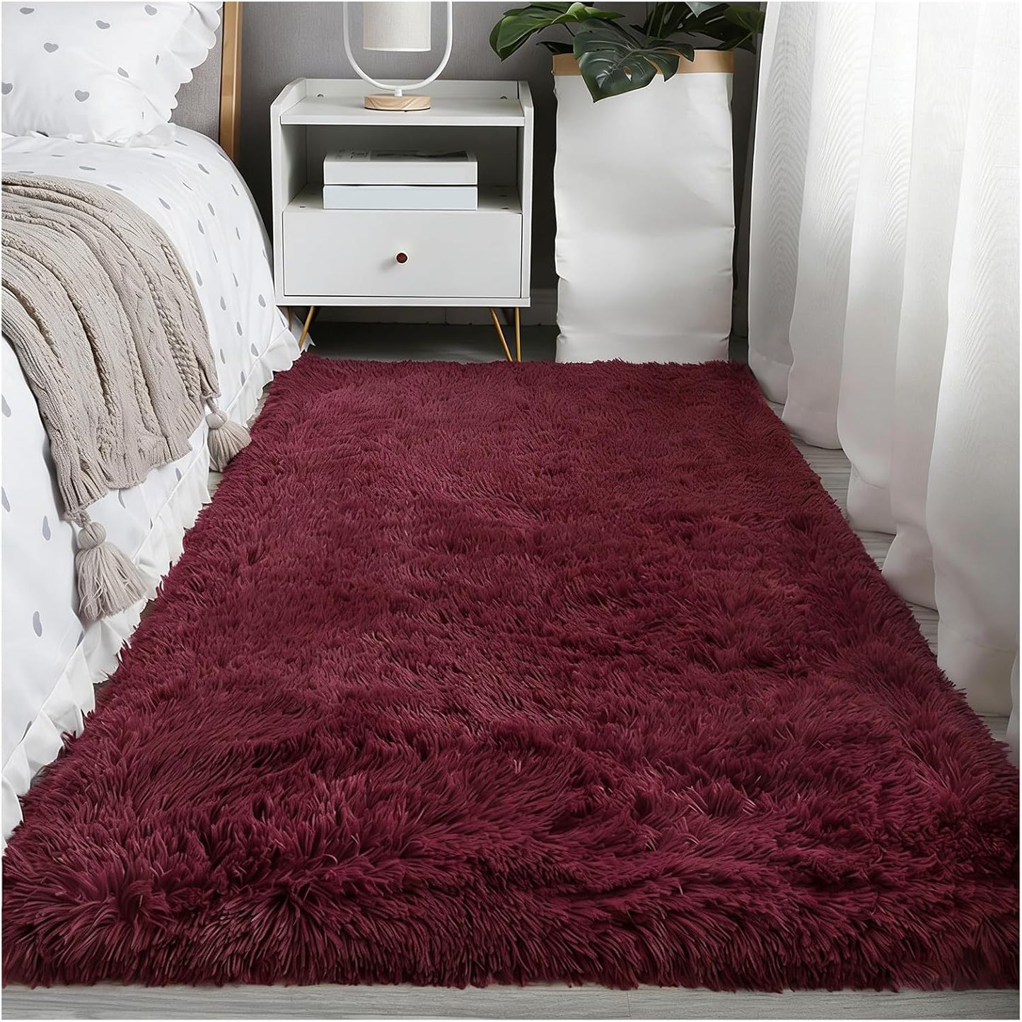 Large Washable Area Rug Shag Rug, Ultra Soft Fluffy Plush Carpet with Non-Slip Backing, Thick Fuzzy Indoor Floor Mat for Living Room Bedroom Kids Nursery Dorm Home Decor (A,60x200cm)