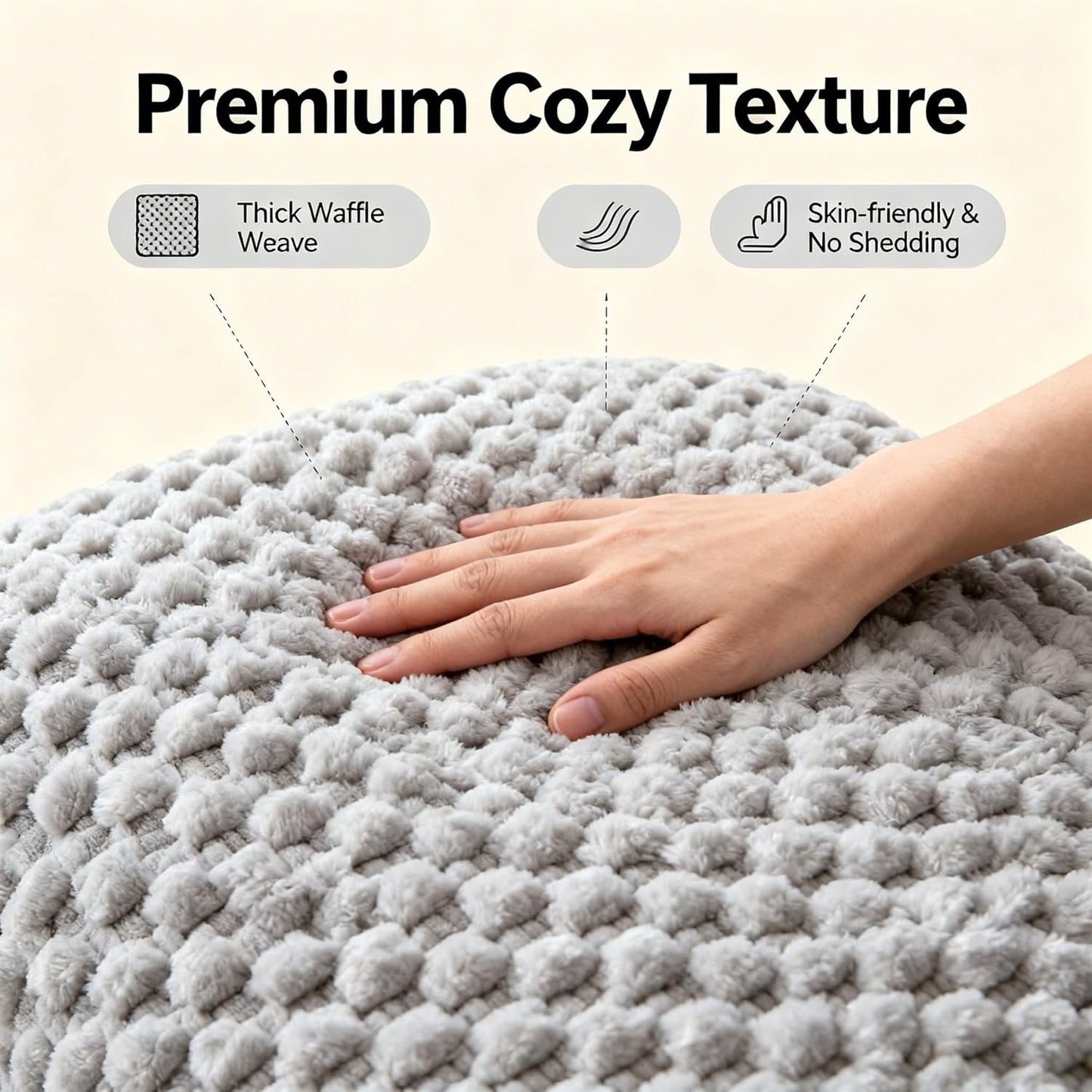 40x60 InchTextured Throw Blanket, Gray, Soft Plush Waffle Weave, Cozy Home Decor for Couch, Sofa, Bed