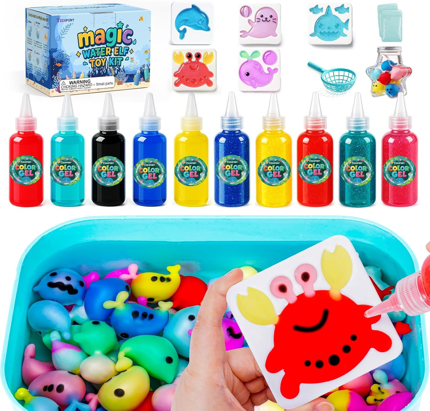 Teexpert Magic Water Elf Toy Kit – Art and Crafts for Kids Girls Boys Ages 3 4 5 6 7 8 9 10 11 12 - DIY Craft Toy Birthday to Make Aqua Fairy Squishy Water Pets