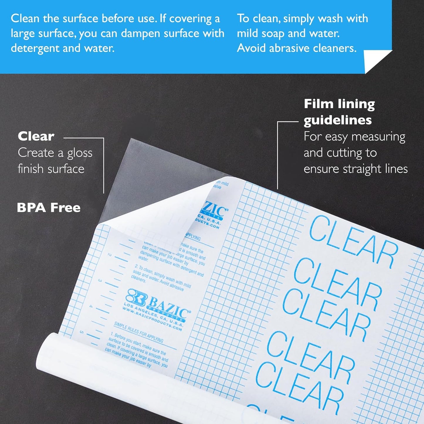 BAZIC Products Book Wrap - Clear Book Cover Self Adhesive Book Protector for Book Covers for Paperbacks, Plastic Cover for Books, Clear Contact Paper Peel and Stick, 17.5" x 1.7 Yard Roll, 2-Roll