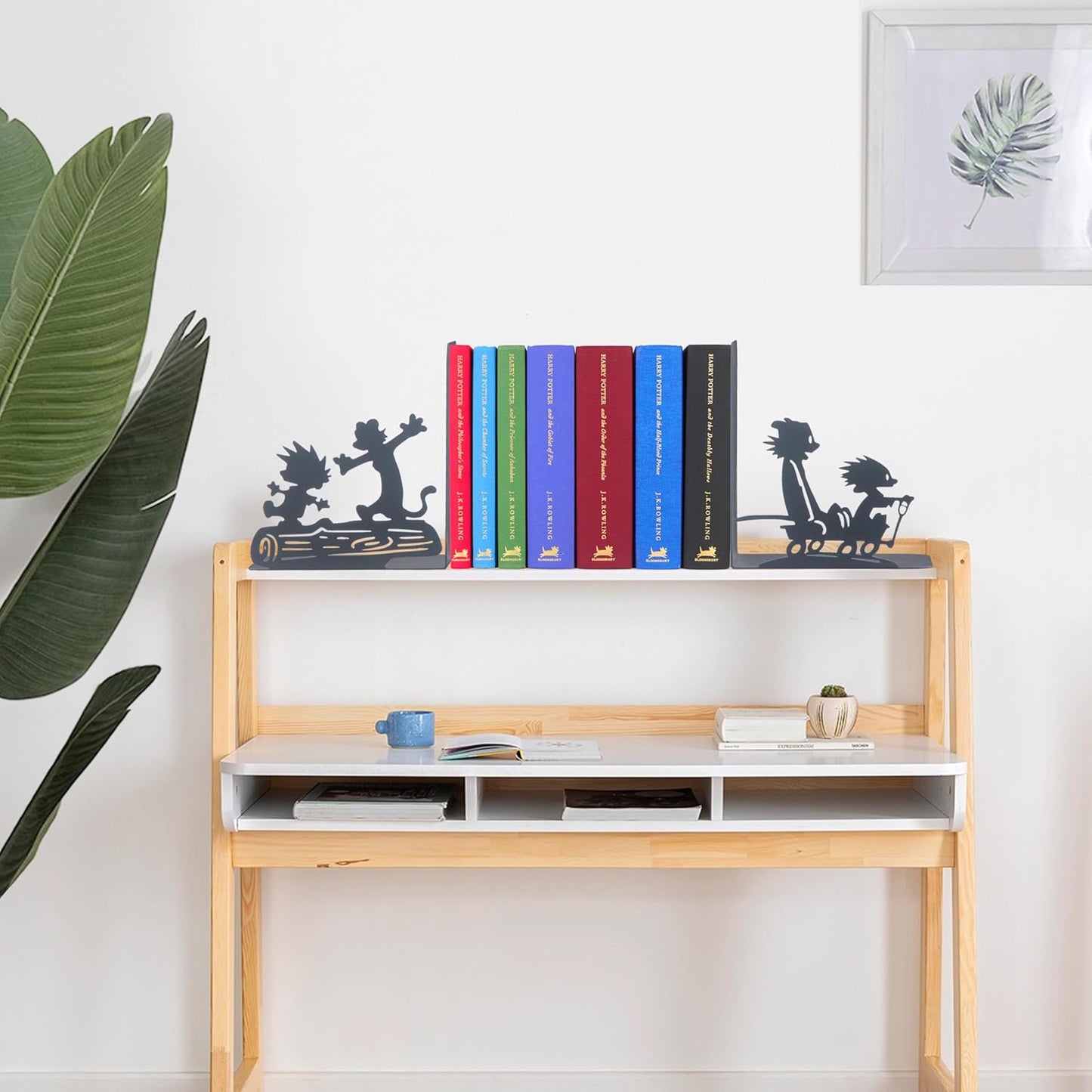 Calvin and Hobbes Bookend, Decorative Metal Book End with Cartoon Characters, Cartoon Book Supports for Kids Room, Super Heroes Book Stands, Gift for Kids, Best Gift