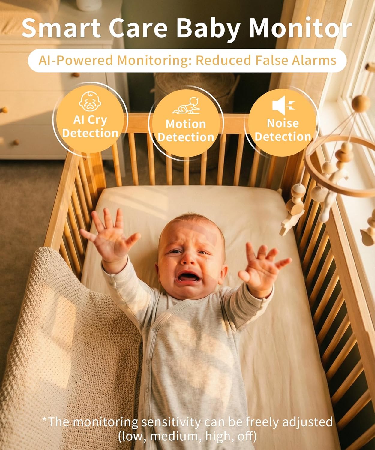 Smart Baby Monitor with Camera and Audio WiFi & No-WiFi Modes AI Cry Detection Night Vision 1080p FHD Camera and 5" Large Screen Two-Way Talk 1000ft Range Smart Alert Easy Setup for New Parents