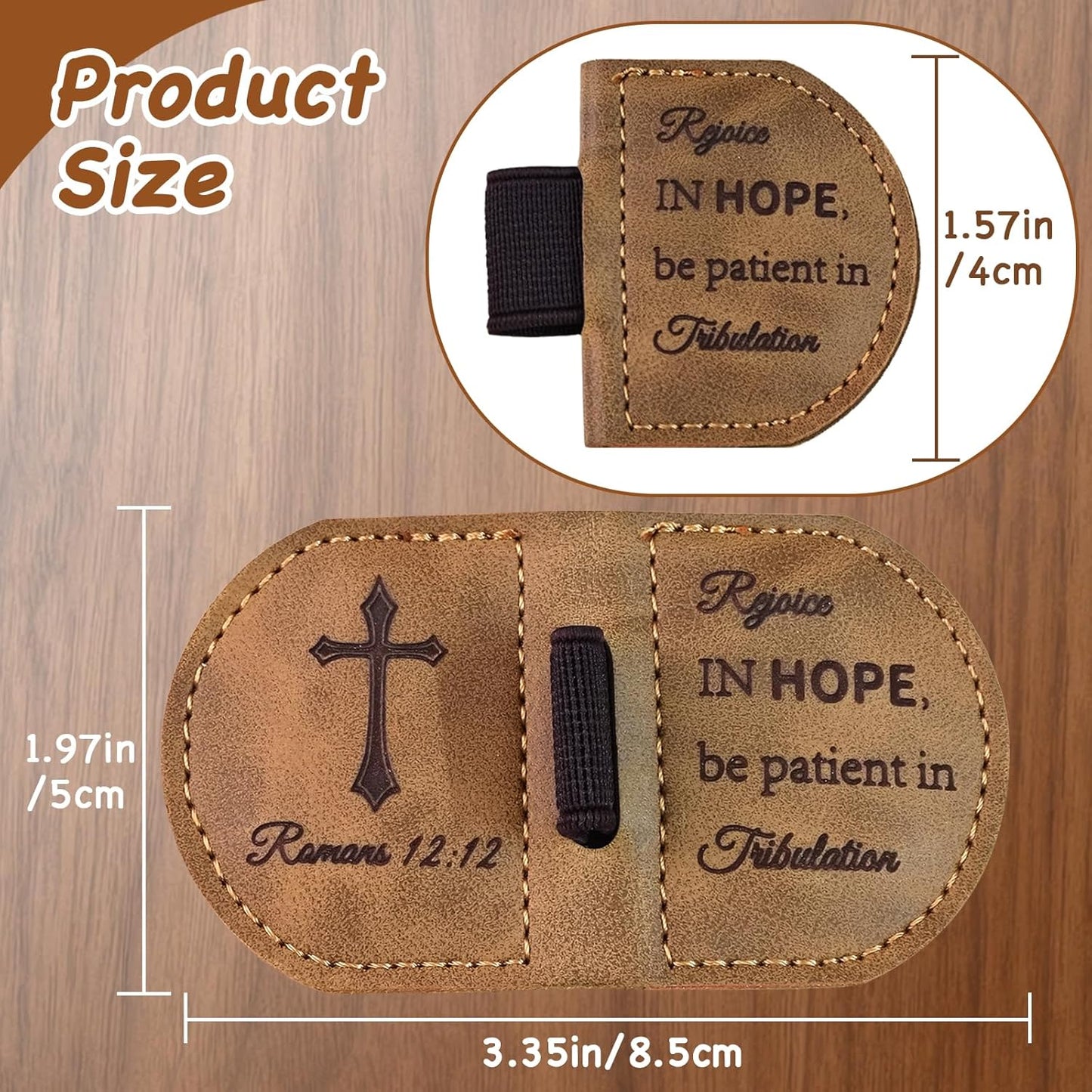 Magnetic Leather Bookmark with Pen Holder - Inspirational Bible Verse Scripture Design, Book Marker for Book Lovers Men Women (Brown-Romans 12:12)
