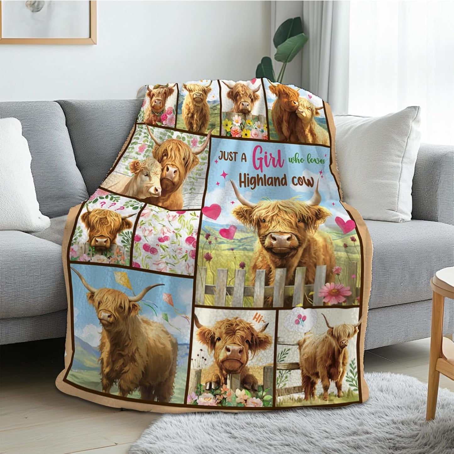 Highland Cow Blanket for Women Men, Soft Cow Blanket Gift for Boys Girls, Birthday Gift for Highland Cow Lovers, Flannel Blankets for Couch, Sofa, Travel, Gifts for Christmas Thanksgiving Day 50x60