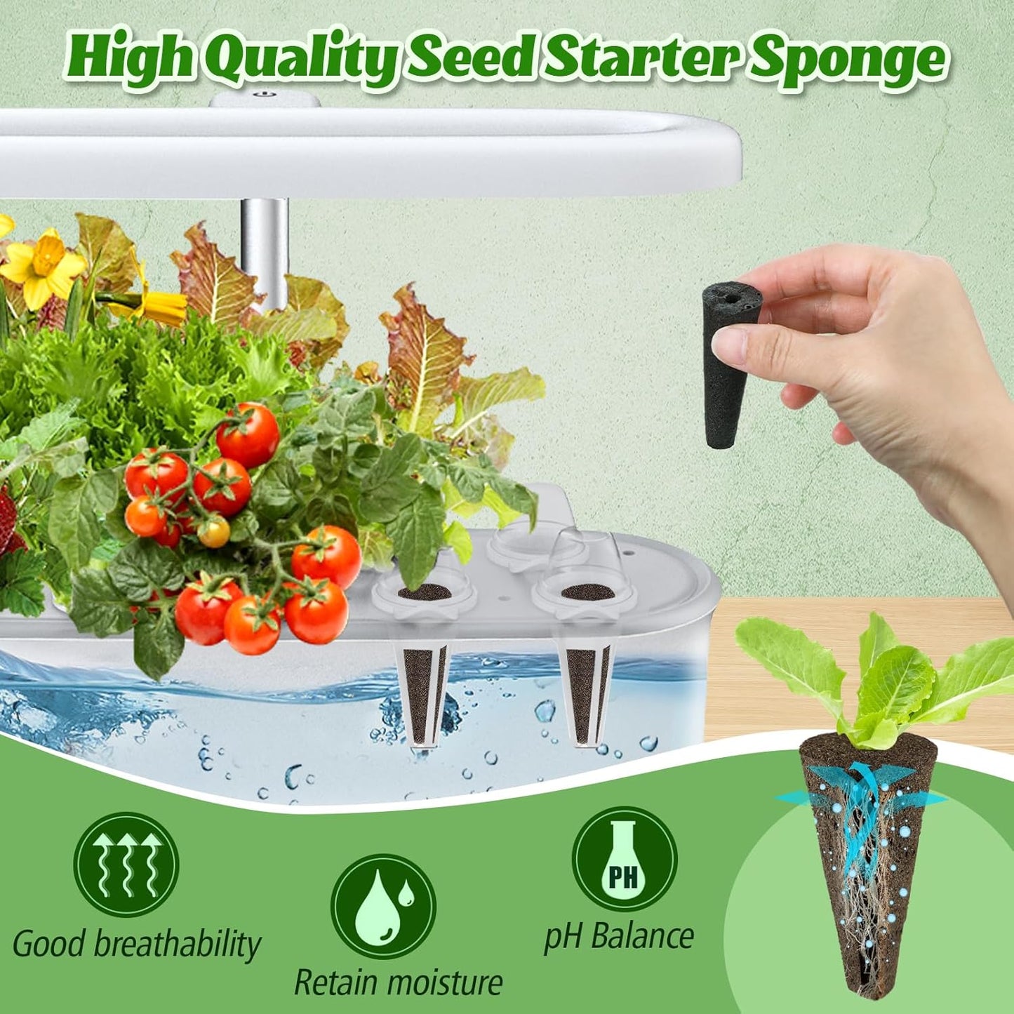 Alphatool 100 Pack Grow Sponges Replacement Compatible with AeroGarden - Seed Starters Pods for Improving Germination Rate Speed, Seeds Starting Kit for Indoor Garden Hydroponics Growing System