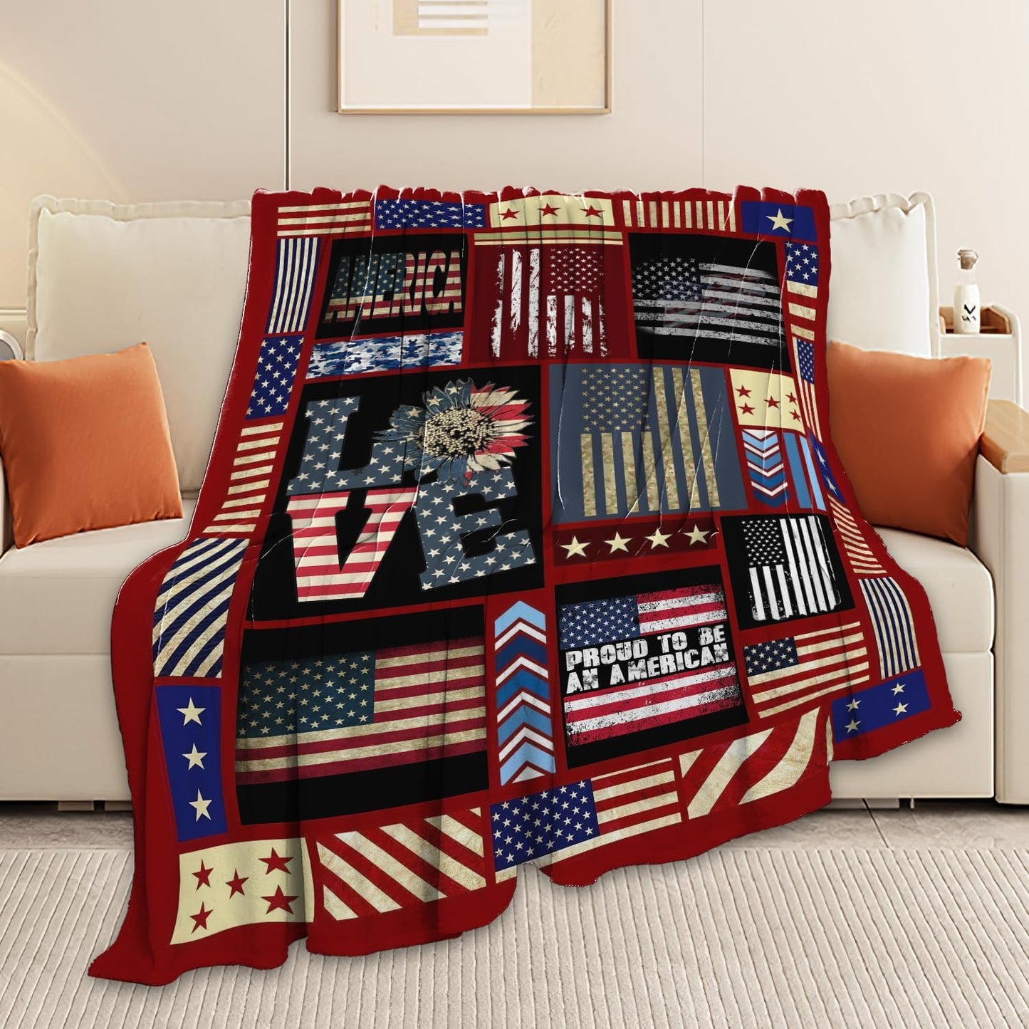 Veteran Blanket American Flag Throw Blanket Veterans Day Gifts for Men Women Adults Super Soft Cozy Plush Fluffy Fuzzy Fleece Blanket Decor 40''X50''