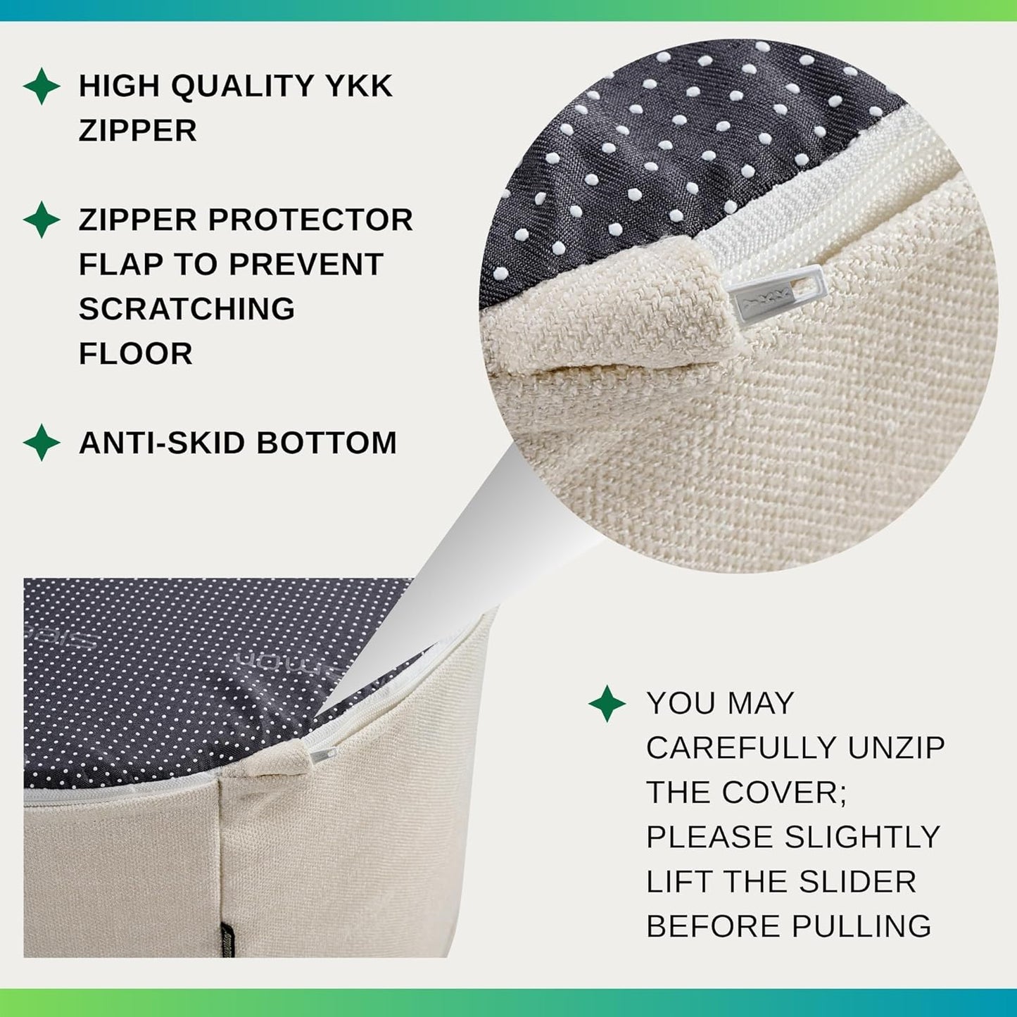 Large 22" Sturdy Ottoman Pouf for Living Room, Bedroom, Playroom, High Density Foam Filling Footrest, Side Table, Extra Seating Home College Dorm Décor Extra Firm (Beige)