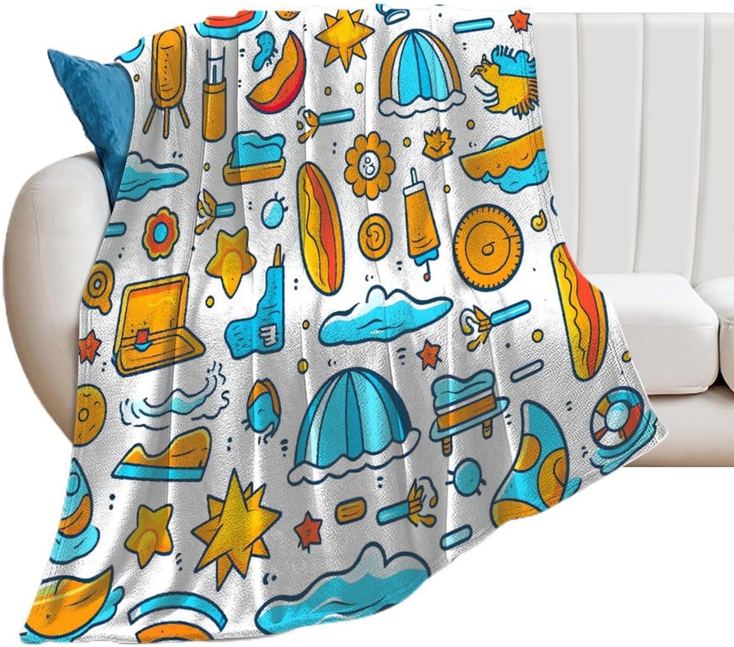 Beach Themed Graphics Throw Blanket for Couch Super Soft Warm Lightweight Throw Blankets Cozy Flannel Bed Blanket Cute Decorative Blankets for All Seasons Home Decor Gift 30"*40"（76 * 100cm）