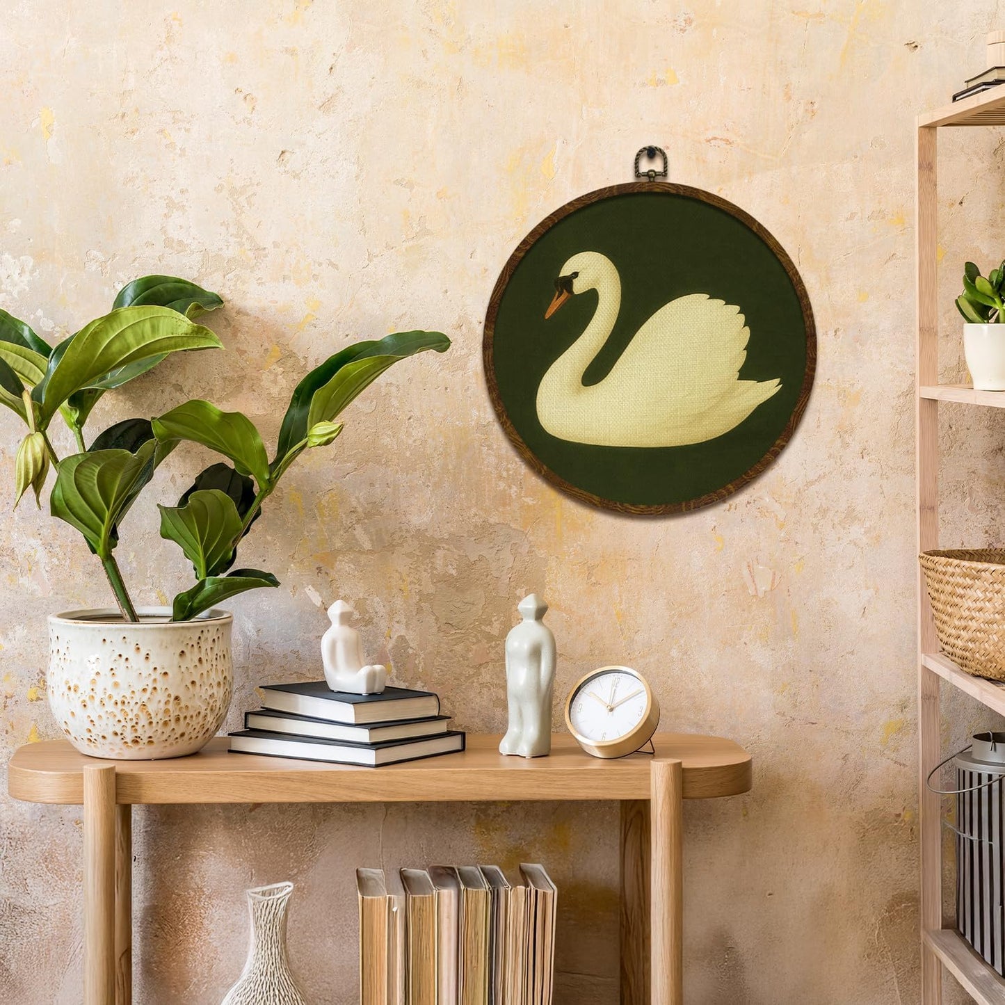 Vintage Swan Round Wall Art,Dark Moody Animal Canvas Print Home Wall Decor,Aesthetic Circular Frame Hanging Decor for Living Room Bedroom Gallery ,Unique Gift for Swan Lover, Neutral Retro Artwork 10x10Inch (White Swans-02)