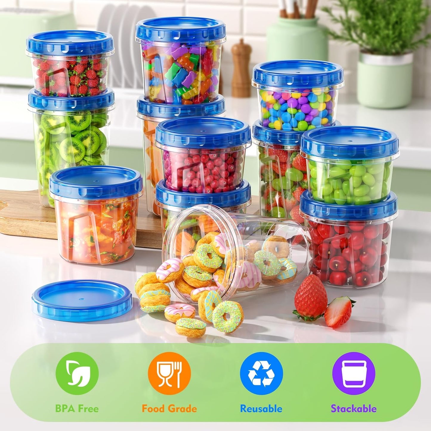 12 Pack- 34/24/17oz Freezer Storage Containers, Plastic Food Storage Containers with Twist Top Lids, BPA Free and Reusable Soup Containers with Lids, Leakproof/Microwave/Dishwasher Safe