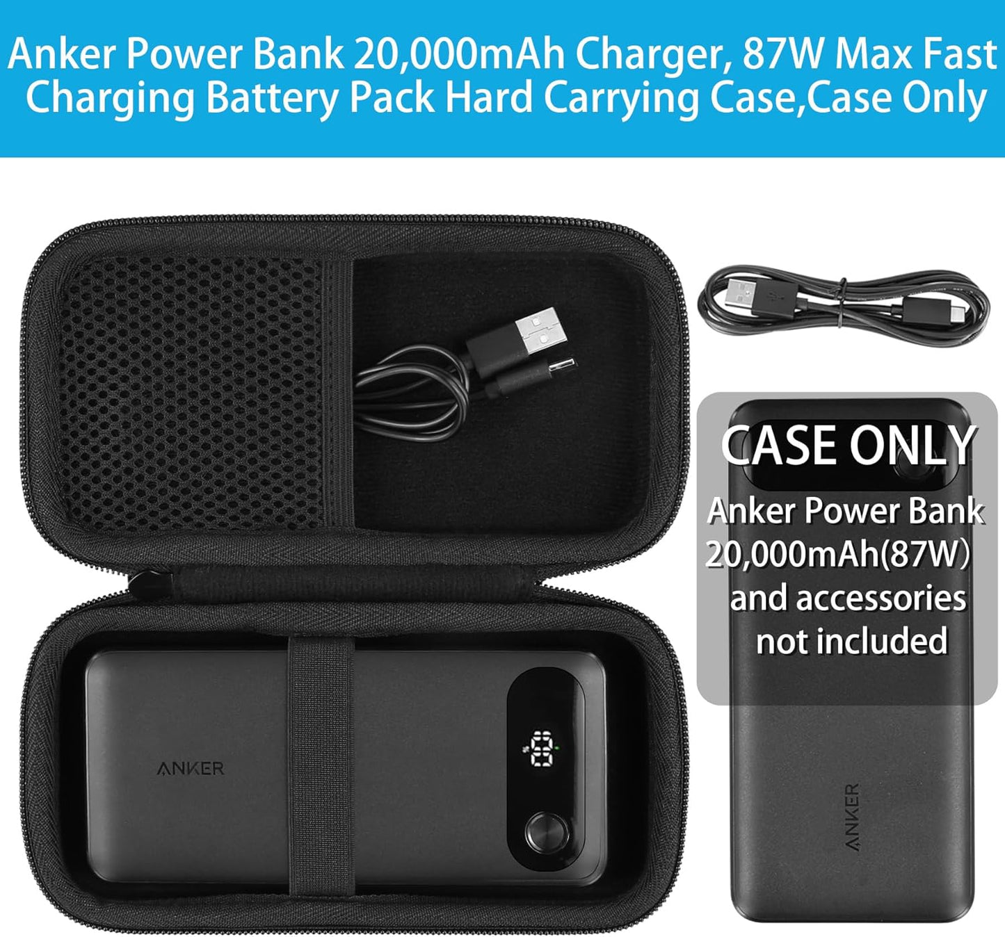 khanka Hard Travel Case Replacement for Anker Power Bank, 20,000mAh Portable Charger,Case Only.(Black)