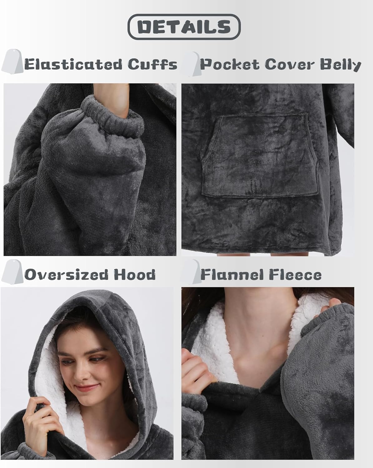 Wearable Blanket Hoodie, Men Women Soft Flannel with oversized Pocket Christmas Halloween Cozy Lounge Wear