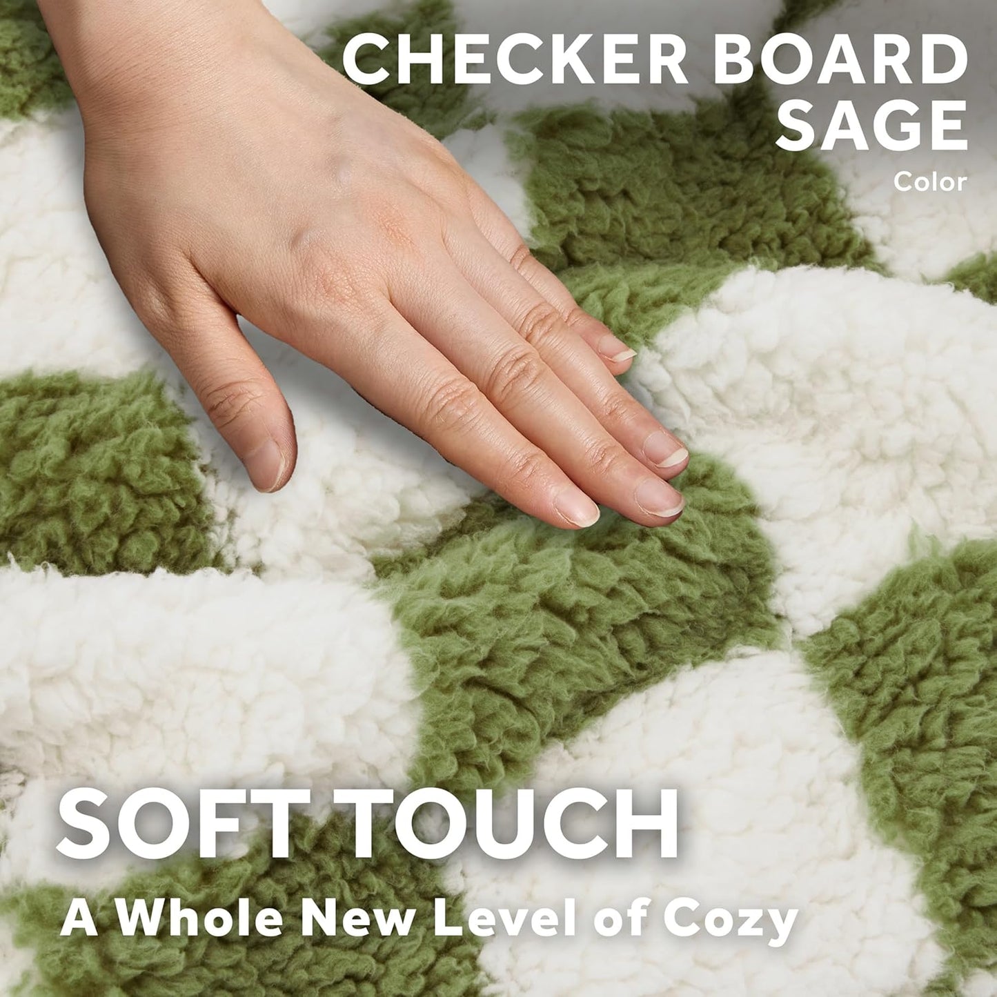Sunbeam Printed Royal Sherpa Foot Pocket Heated Throw Electric Blanket, 50" x 60", 4 Heat Settings, 4-Hour Auto Shut-Off, Warming Cozy Throw for Couch or Bed, Machine Washable, Sage Checkerboard