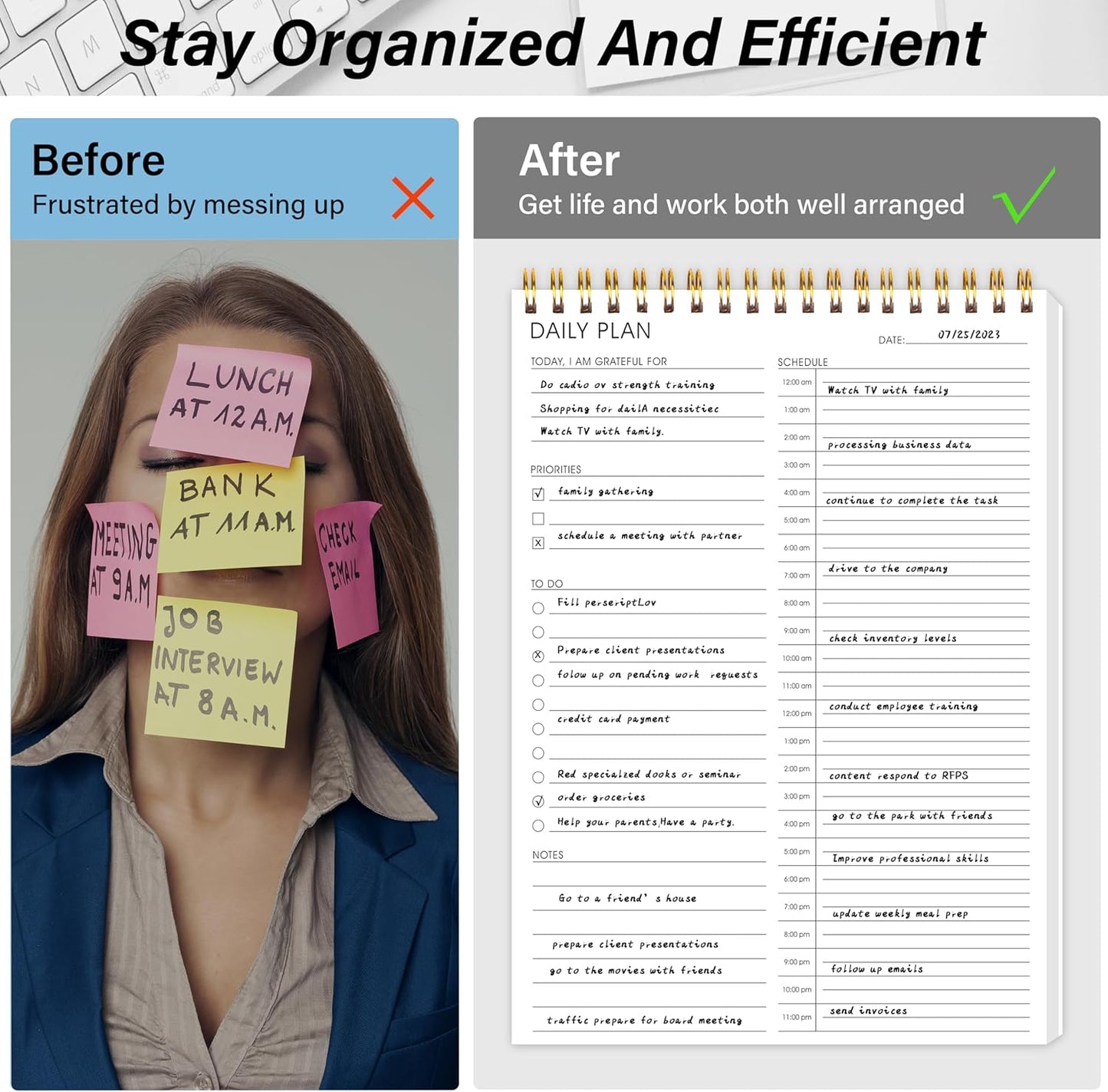24 Hour Daily Planner with To Do List for Work & Personal Life,105 Days for Productivity Planner, No Bleed Everyday Planner, Daily Schedule, 6.5 x 9.8