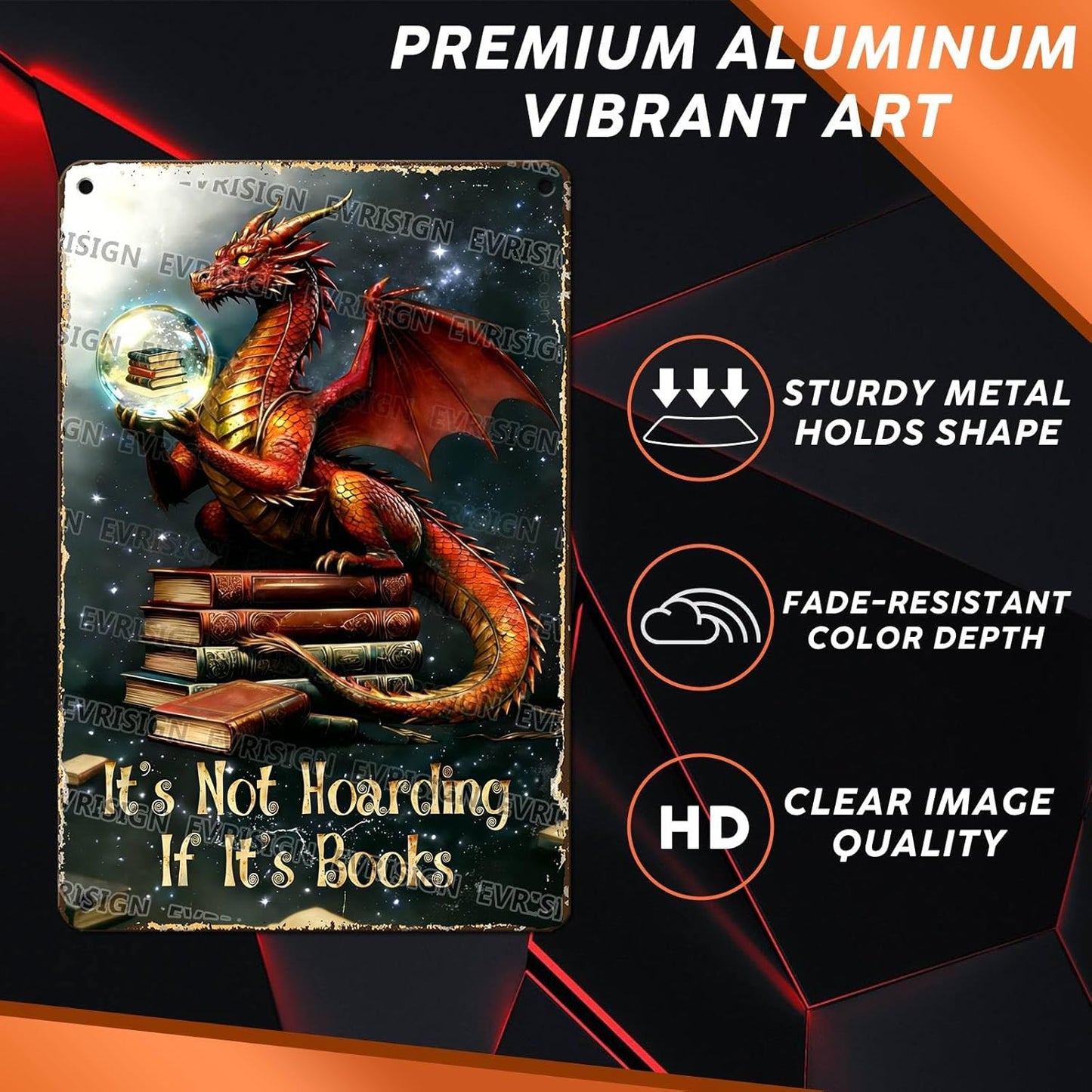 Dragon Bookish Metal Sign It's Not Hoarding If It's Books Tin Sign Book Signs for Library Reading Corner Study Office 12 * 8inch